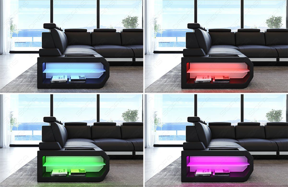 Wohnlandschaft und Ledersofa Sofa Leder Ledersofa, U-Form Siena LED-Beleuchtung Wohnlandschaft Form Dreams Sofa Couch U USB mit