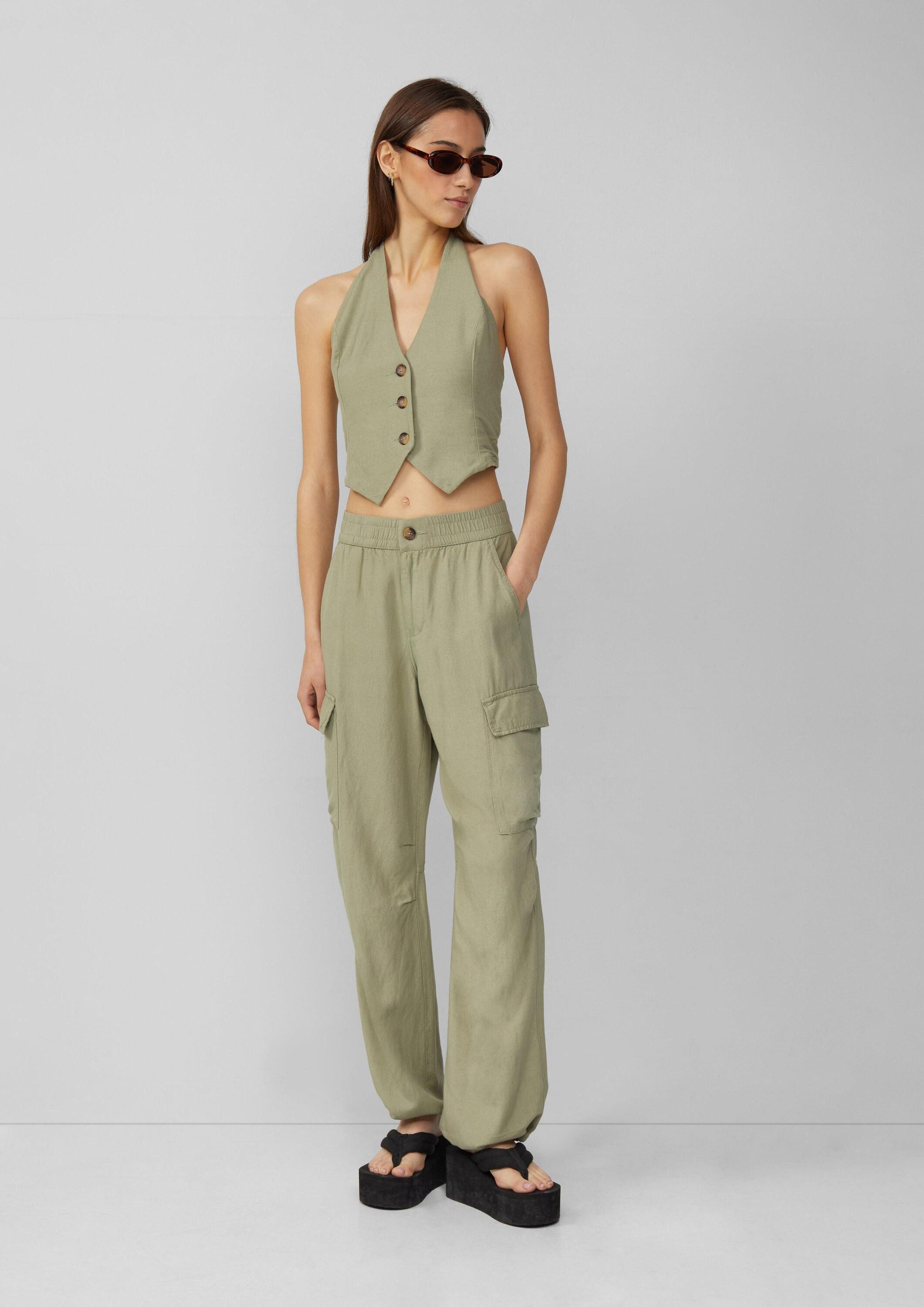 QS Funktionsweste Bluse Neckholder-Weste aus Leinenmix