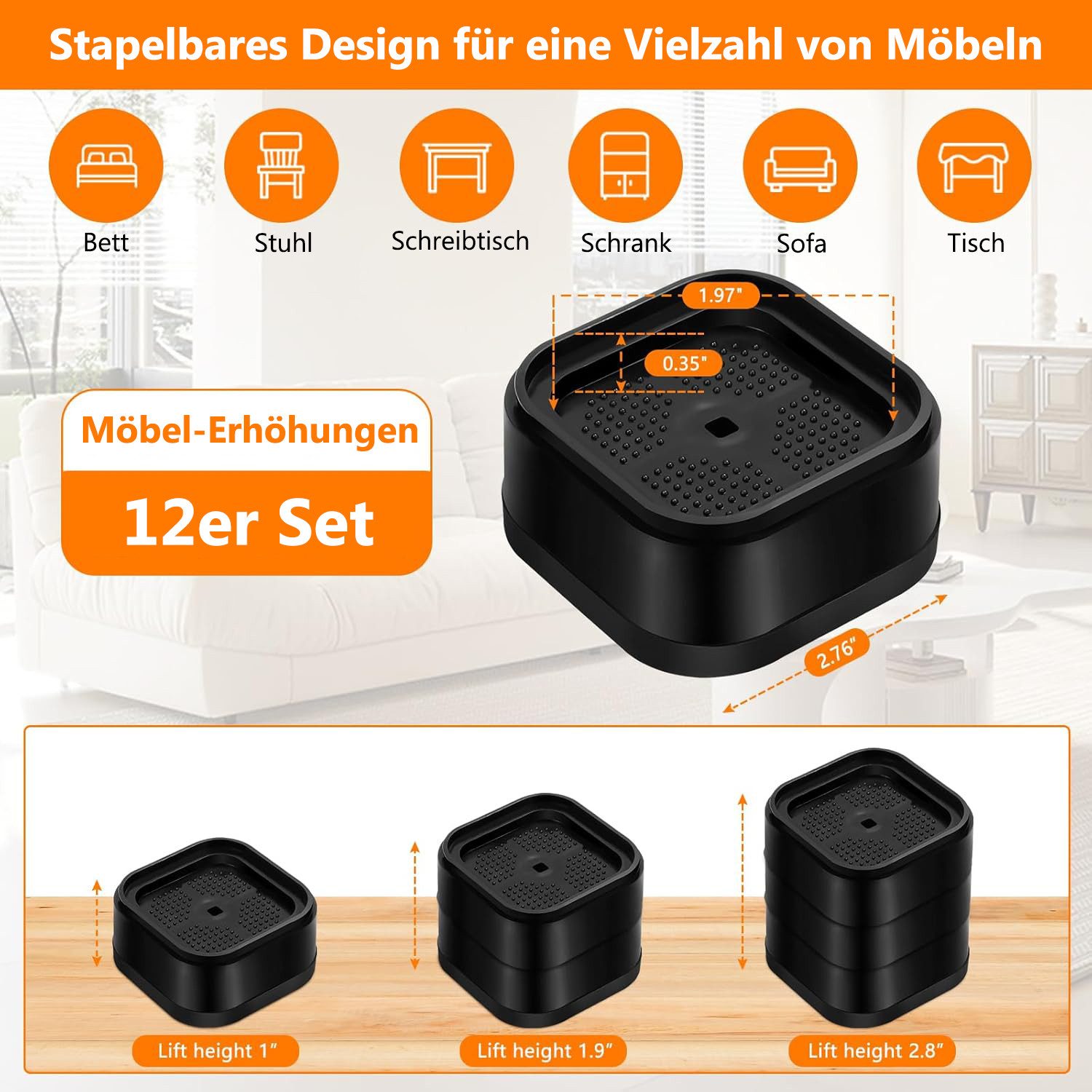 Kaket Erhöhungs-Set Möbelerhöher Stapelbare Möbelerhöhungen, Verstellbare B günstig online kaufen