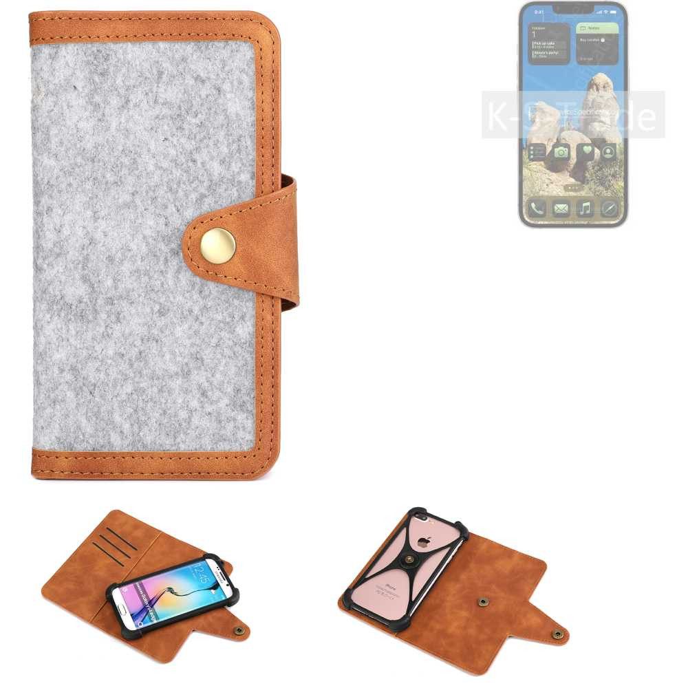 K-S-Trade Handyhülle für Apple iPhone 16e, Handyhülle Schutzhülle Filz-Hülle Kunst-Leder hellgrau braun