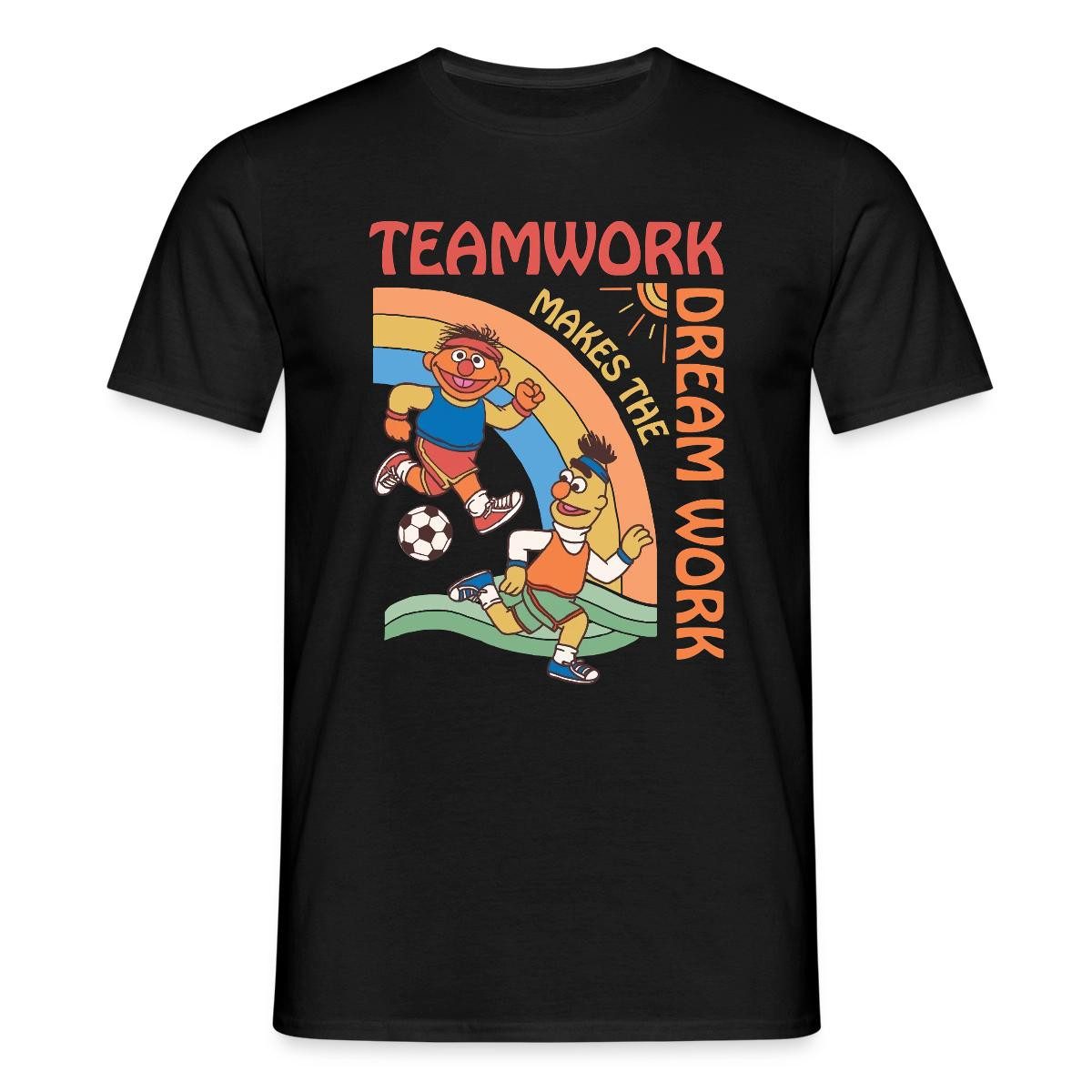 Spreadshirt Sesamstraße Teamwork Makes The Dream Work Mit Ernie Und Bert Männer T- (1-tlg)