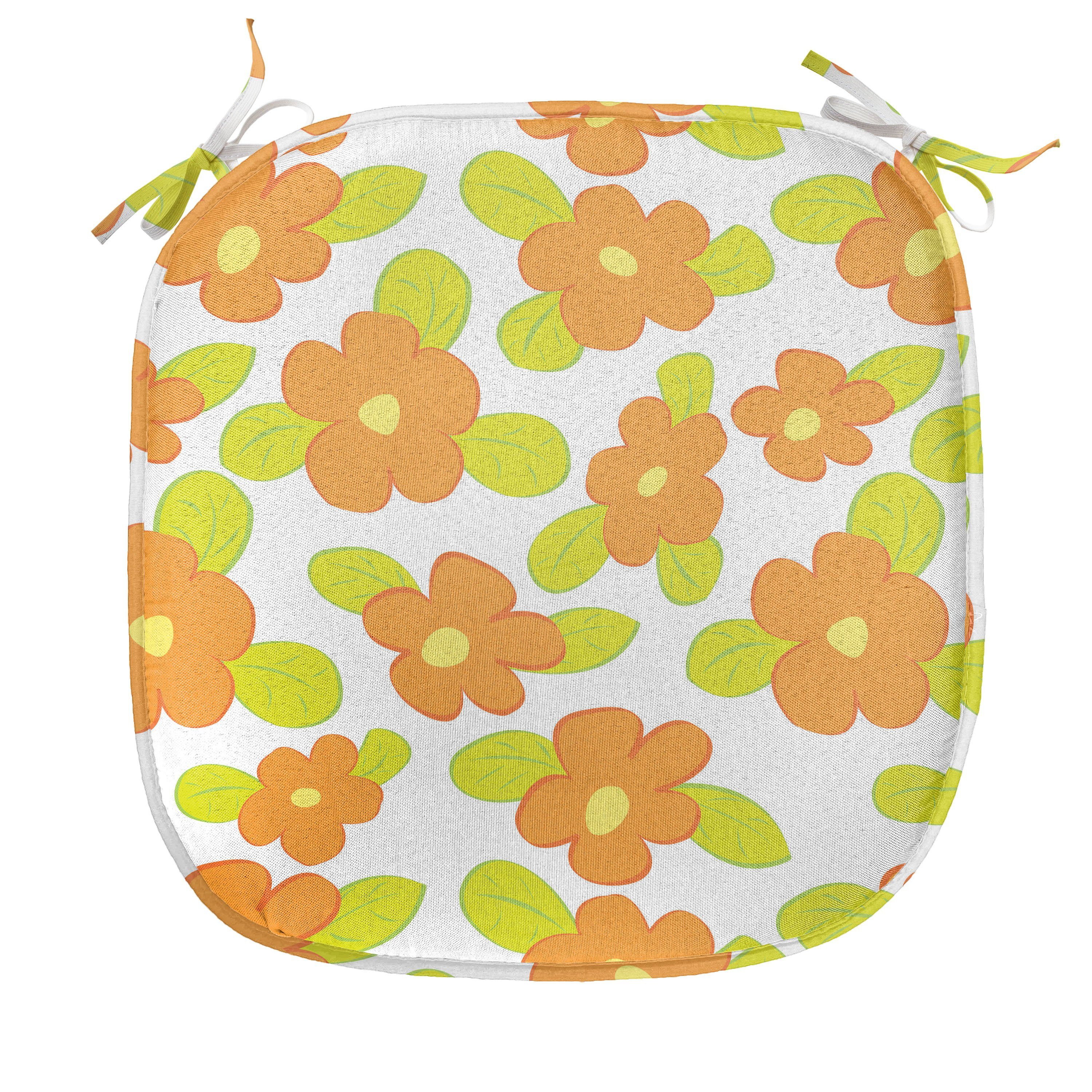 Frühlings-/Sommerschlussverkauf Abakuhaus Stuhlkissen Dekoratives mit Kissen Orange Küchensitze, für Floral Riemen wasserfestes Kind-Mädchen-Doodle