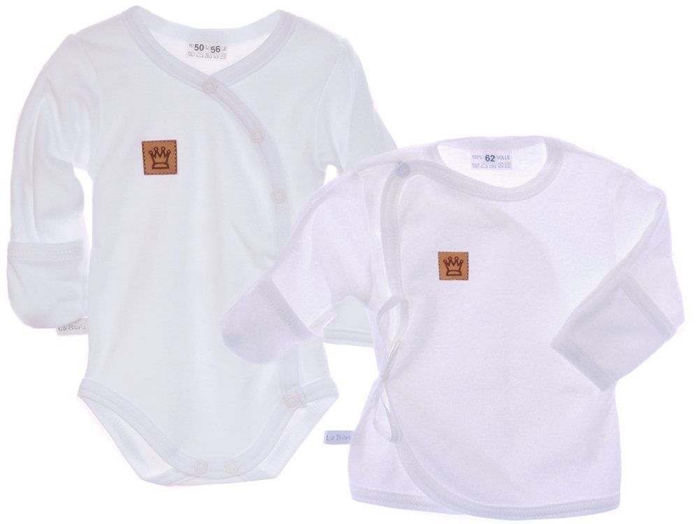 Body Wickelbody und Wickelhemdchen 2er Set Baby Body Wickelshirt in Weiß