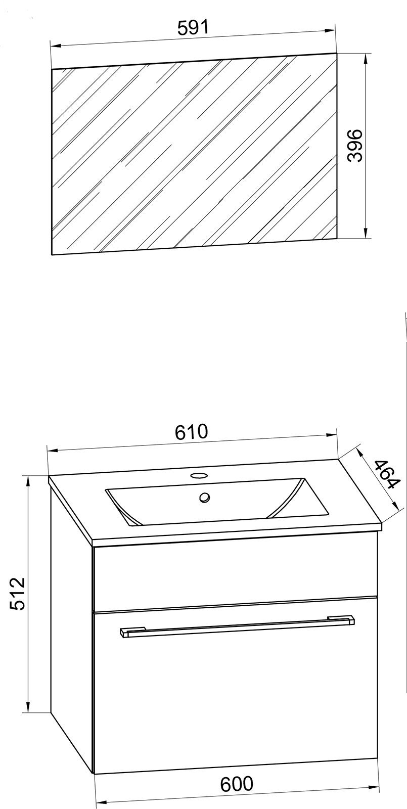 VCM Waschtisch 3 teilig Badmöbel-Set Waschplatz Badinos (Set, 3-St., 1x Unterschrank 1x Waschbecken 1x Spiegel)