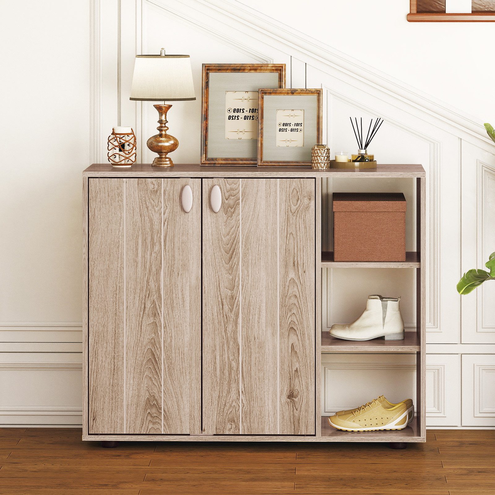 COSTWAY Schuhschrank Schuhregal mit verstellbare Regal, Holz, 12-15 Paar Schuhe – Bild 2 von 5