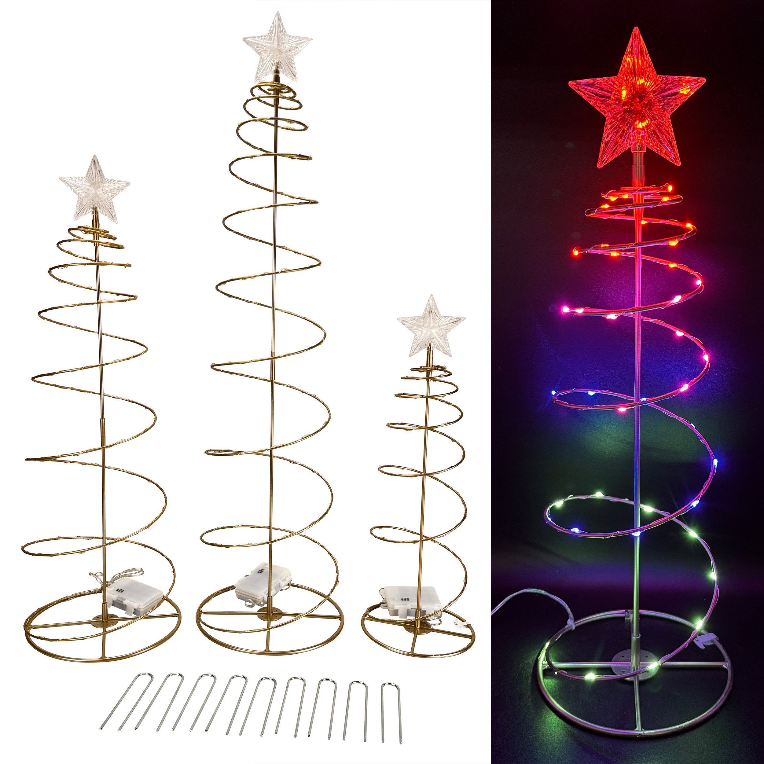 Online-Fuchs LED Baum 3er Set Lichterbäume mit Sternenspitze - Weihnachtsdeko für draußen, Indoor & Outdoor, Lichterketten mit 233 warmweißen LED´s, inklusive 6-Stunden Timerfunktion - mit Batterien