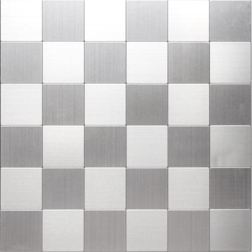 Mosani Mosaikfliesen selbstklebende Wandfliesen Wanddekor Klebepaneele, Aluminium Metall, Silber, Spritzwasserbereich geeignet, Küchenrückwand Spritzschutz