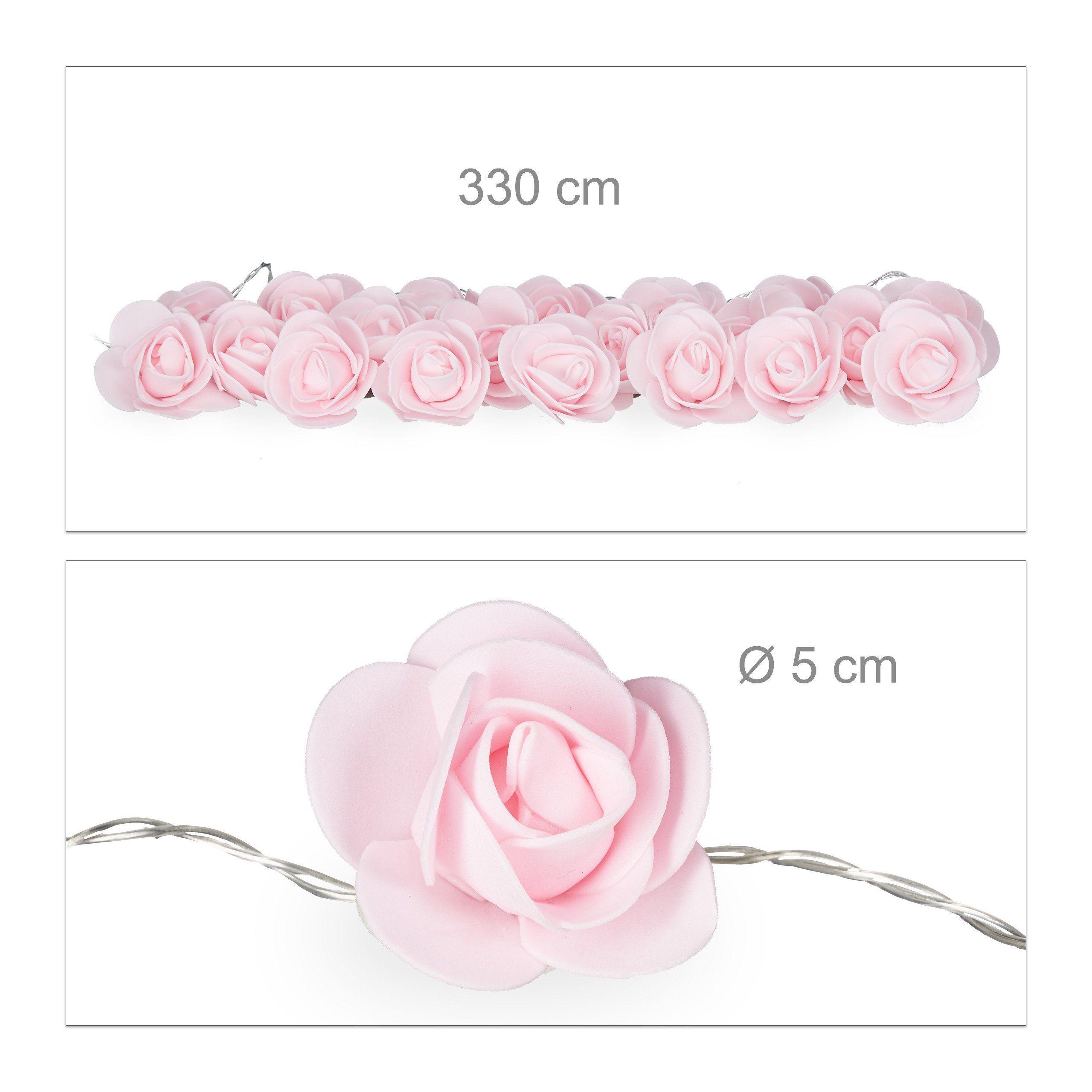 relaxdays Lichterkette 2x Rosen Lichterkette rosa, 0-flammig – Bild 4 von 5