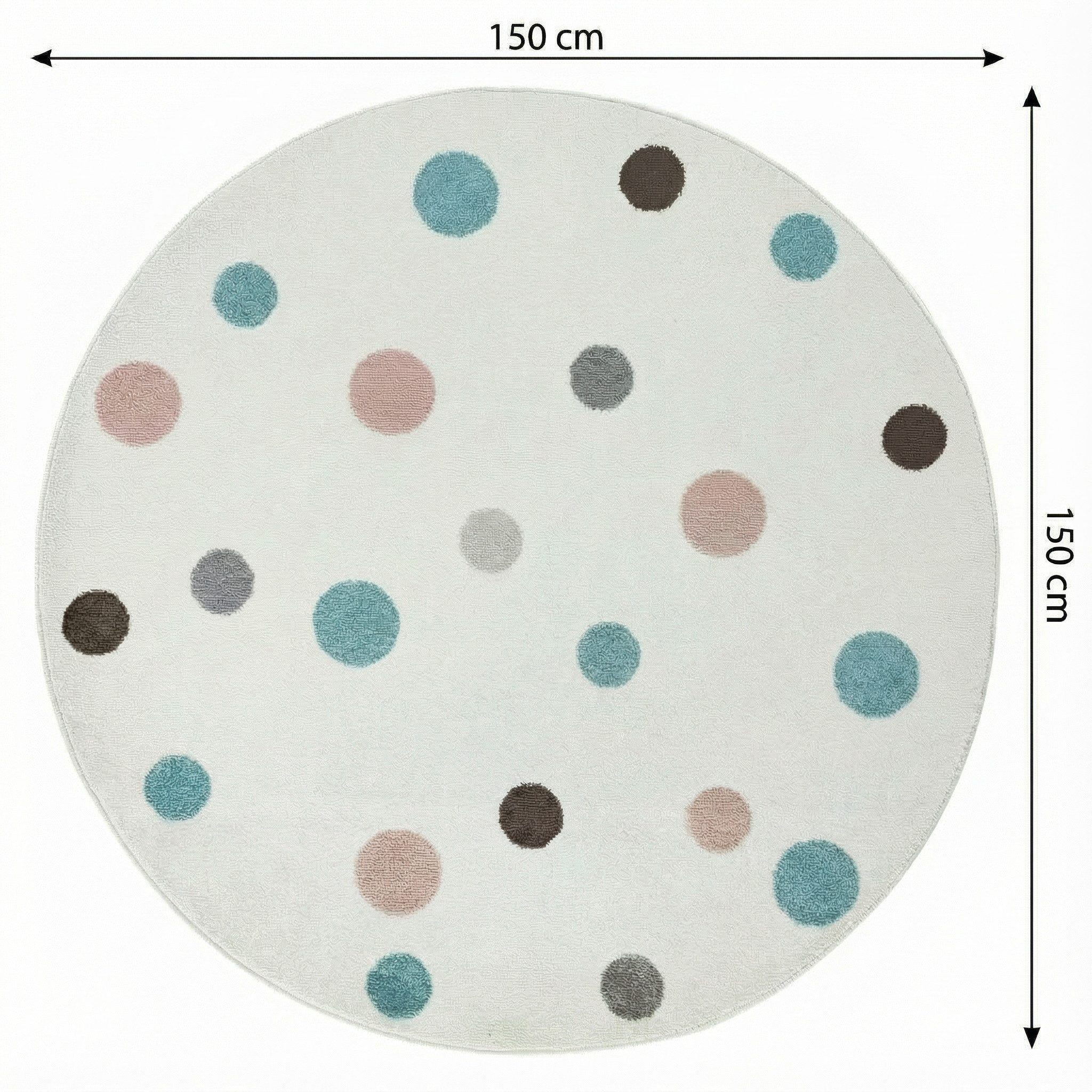 Jimri Kinderteppich DOT´S Teppiche für Kinderzimmer, Kinderzimmerteppich, Teppich, Rund, Regenbogen