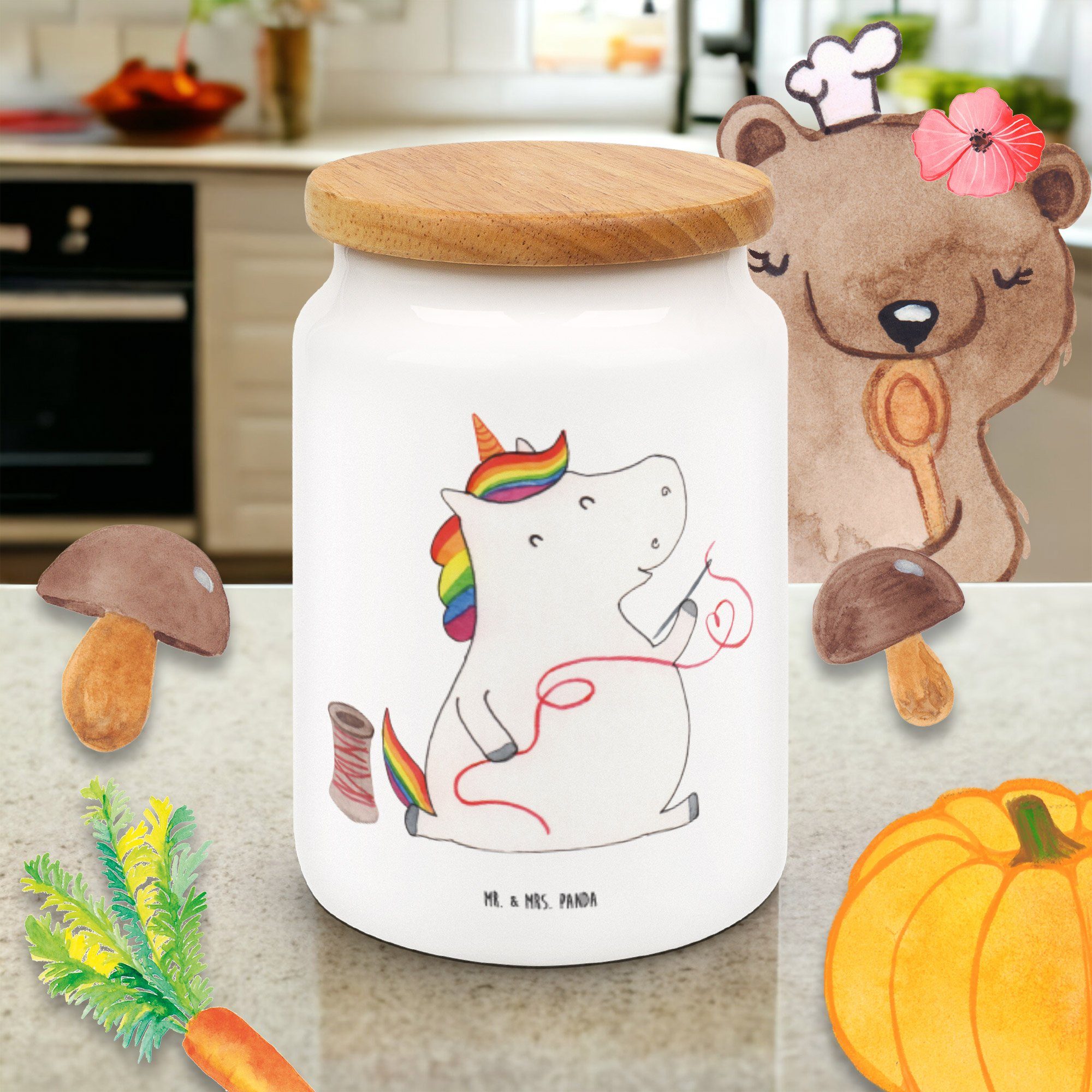Näherin Mr. Keramik, Mrs. Einhorn Unicorn, - Ei, Weiß (1-tlg) Vorratsdose - Vorratsdose, & Geschenk, Keksdose, Panda