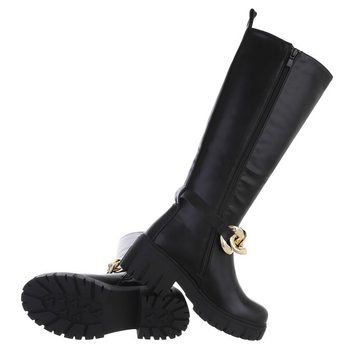 Ital-Design Damen Freizeit Stiefel Blockabsatz Plateaustiefel in Schwarz