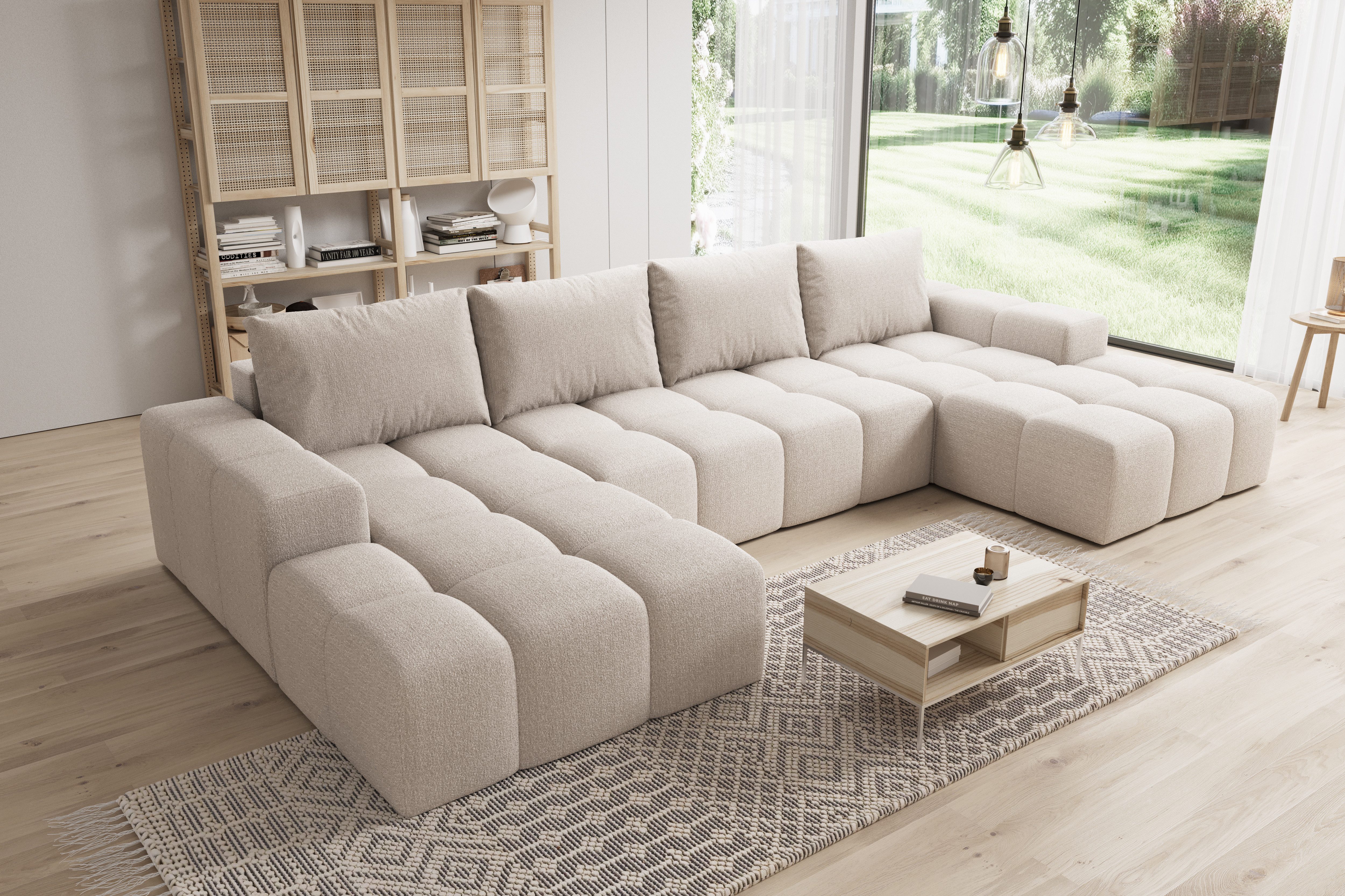 PROMETO Möbel Ecksofa Couch U-Form, Sofa U-Form Teddy-Bouclé, WebStoff -Cen günstig online kaufen