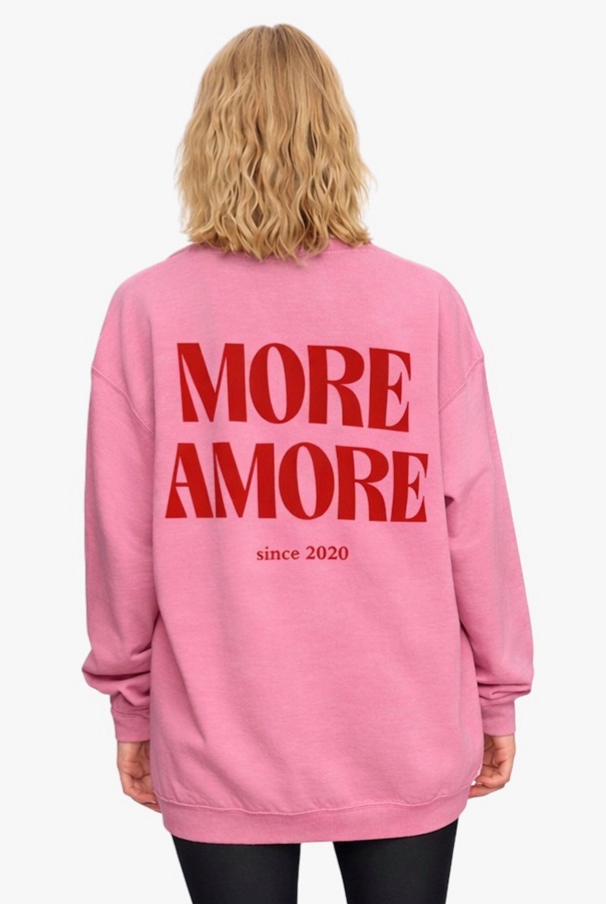 Worldclassca Sweatshirt Worldclassca Oversized Sweatshirt MORE AMORE Print Langarm Pullover Neue Kollektion - Stilvolle und gemütliche Casual Mode für Damen
