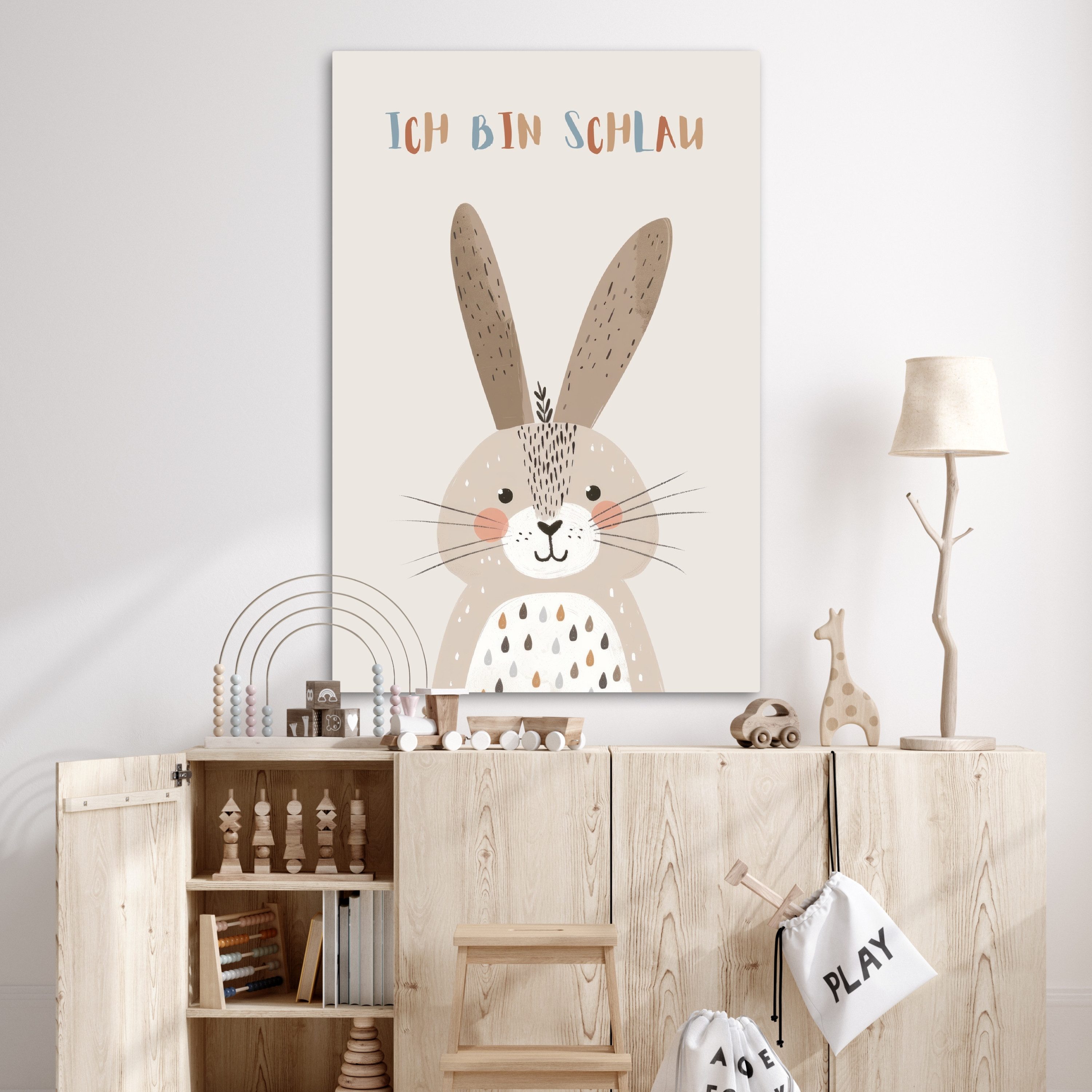 OneMillionCanvasses® Leinwandbild Kaninchen - Beige - Tier - Klug - Zitat, Fotodruck (1 St), Babyzimmer Deko Junge Mädchen, Kinderzimmer 80x120 cm