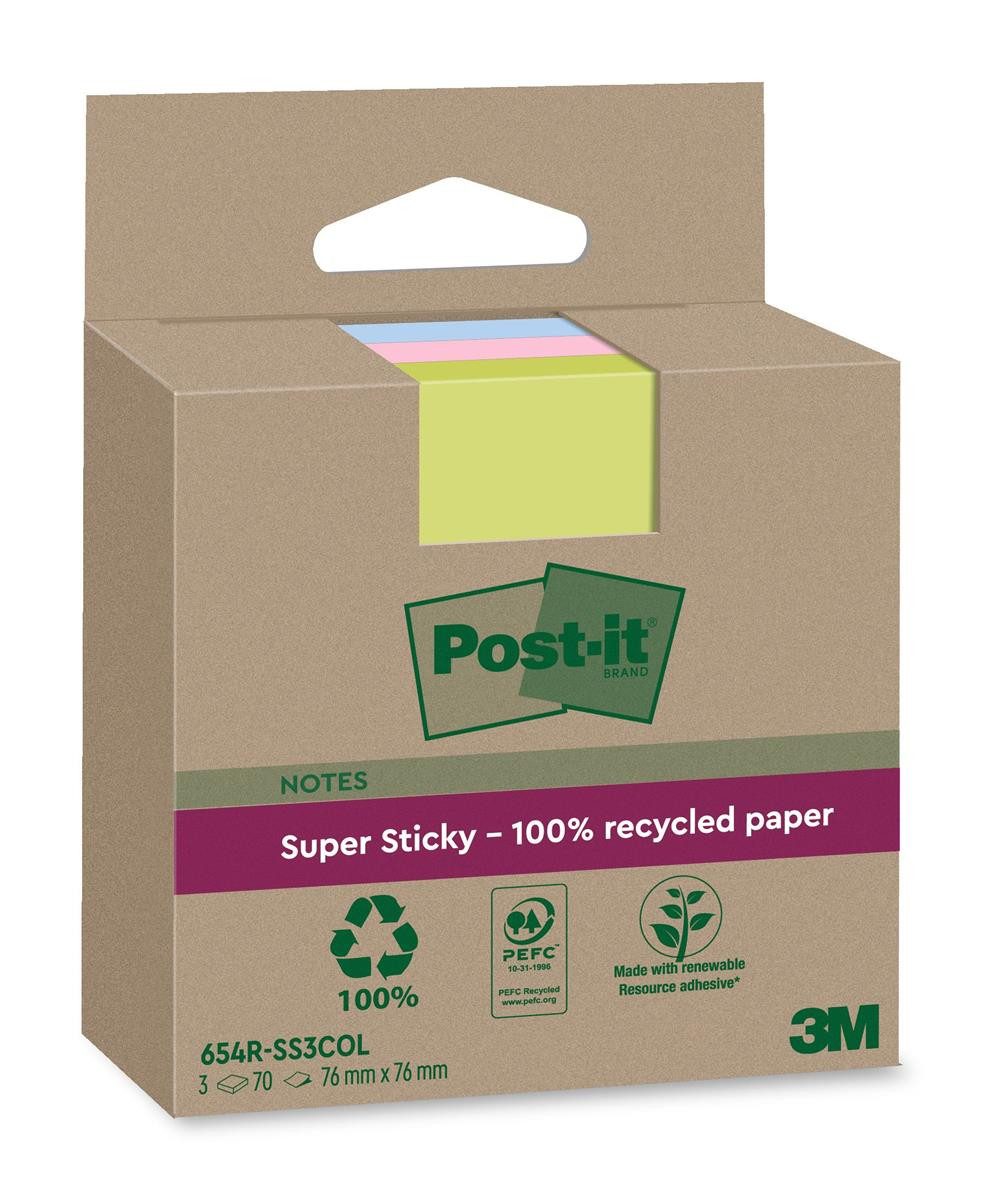 Haftnotizblock RSS3COL Haftnotiz Super Sticky 100% Recycling Notes - 76 x 76 mm farbi