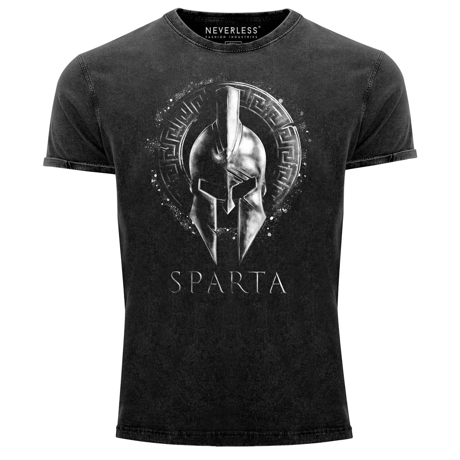 Neverless Print-Shirt Herren Vintage Shirt Aufdruck Sparta Helm Krieger Warrior Printshirt mit Print