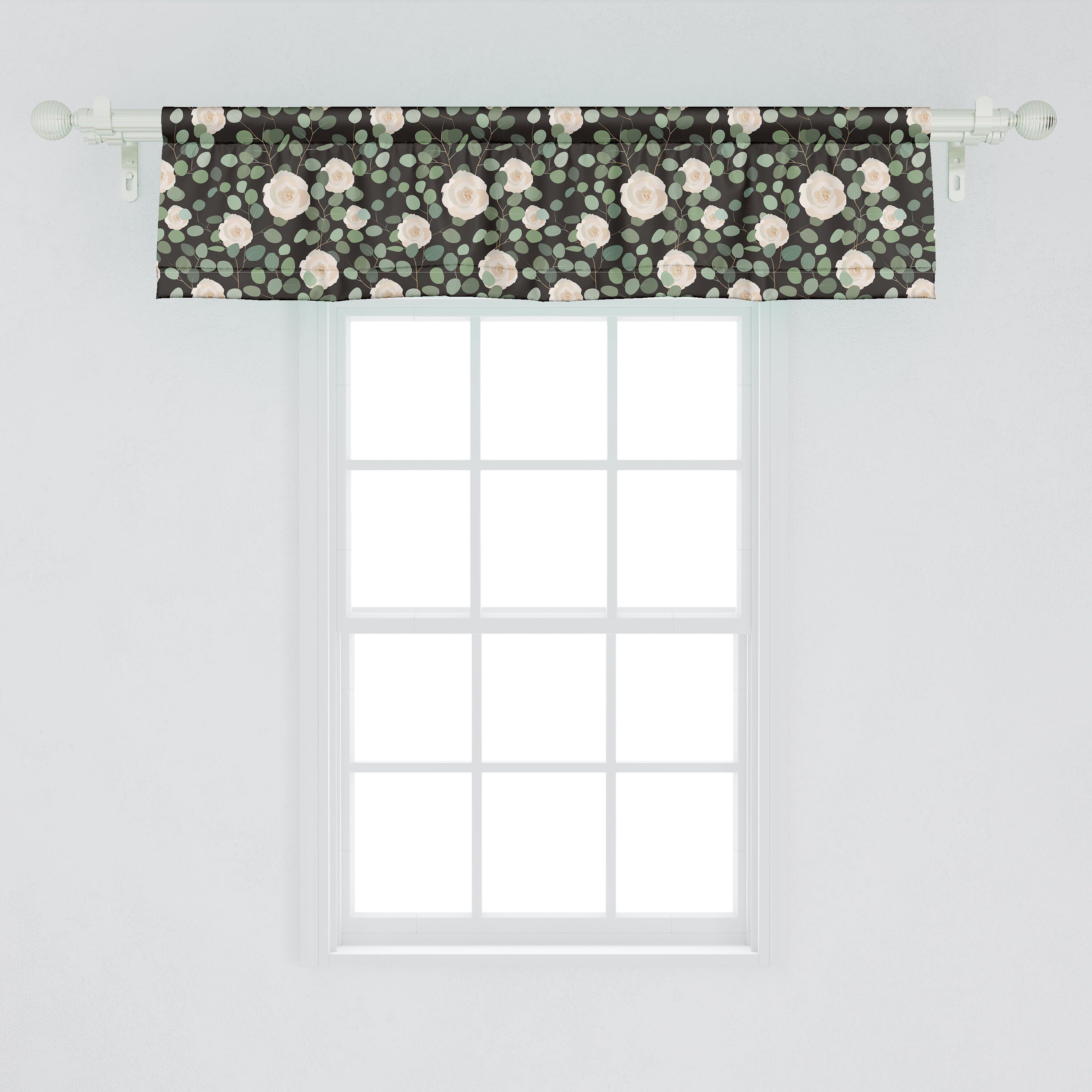 Küche Rosen-Blätter Scheibengardine mit Schlafzimmer Microfaser, für Eukalyptus Abakuhaus, View Volant Dekor Top Stangentasche, Vorhang