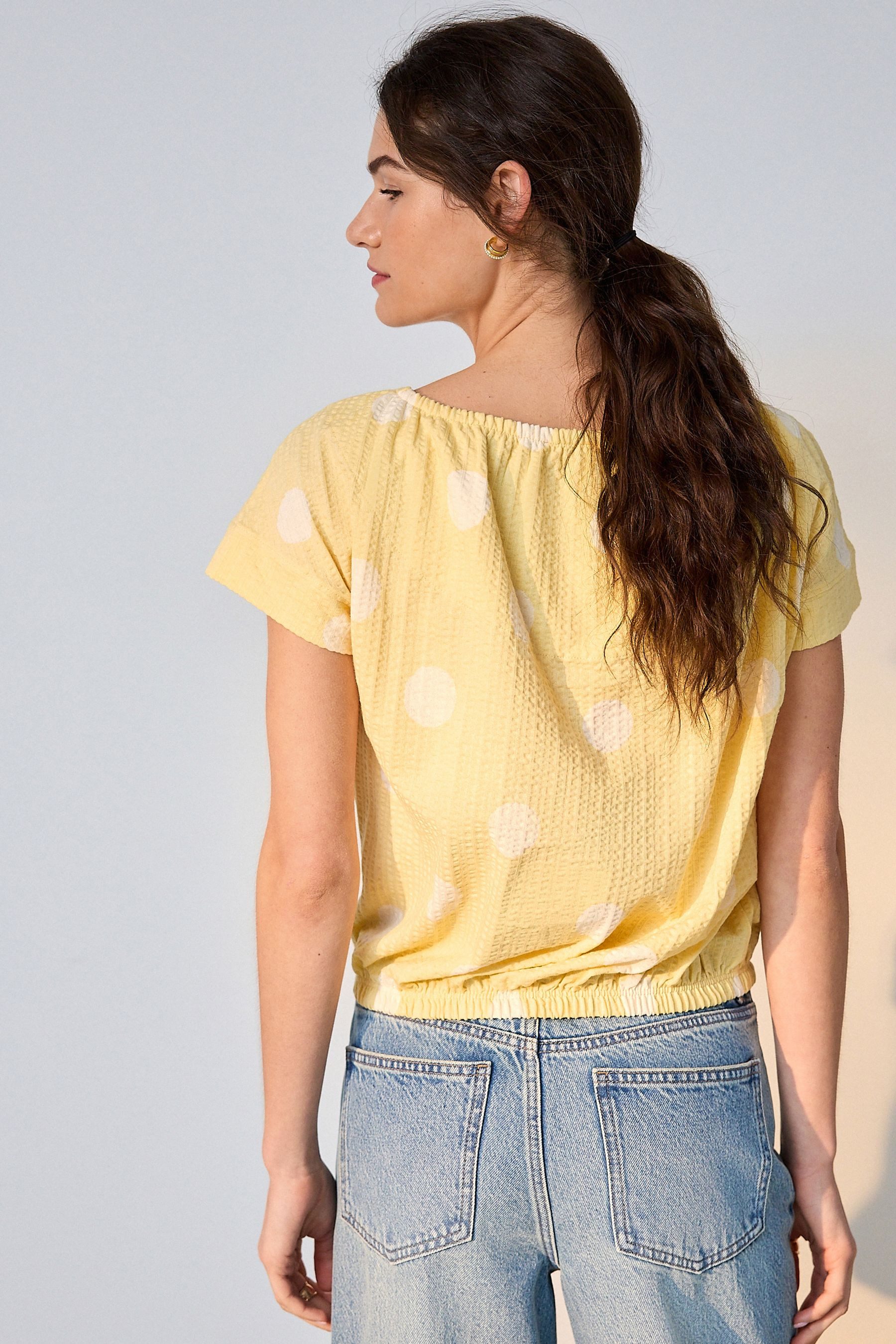 Next T-Shirt T-Shirt mit U-Ausschnitt und Ballonsaum, Kurzgröße (1-tlg) – Bild 2 von 5