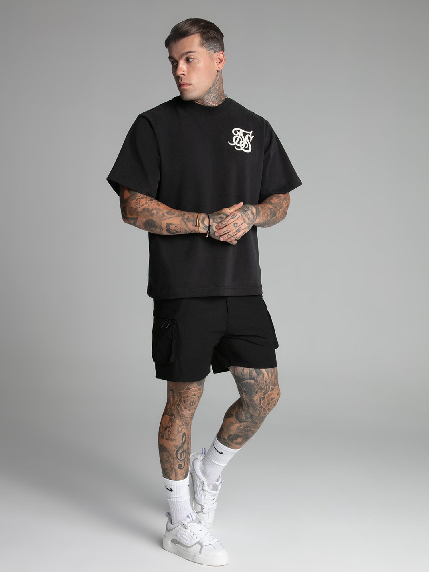Siksilk Shorts SikSilk Herren Schwarze Smart Cargo Shorts