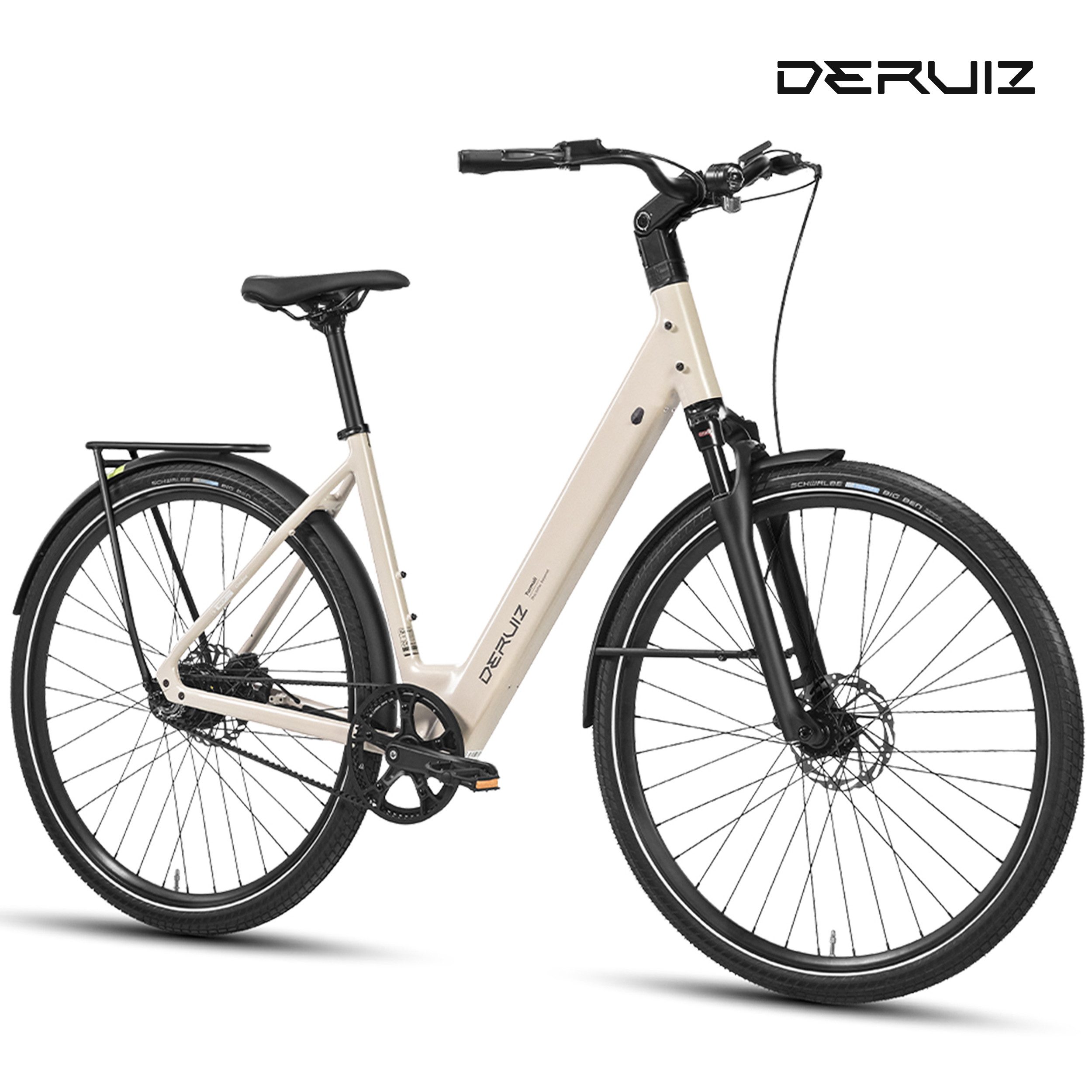 DERUIZ E-Bike Cityrad 28 Zoll, Kettenantrieb/Riemenantrieb, Bluetooth und APP, max. 110km, Heckmotor, 360 Wh, (Traglast ca. 140kg, nur ca. 20kg, Elektrofahrrad für Damen und Herren), Kadenz- und Drehmomentsensor, Routenaufzeichnung, Tiefeinsteiger