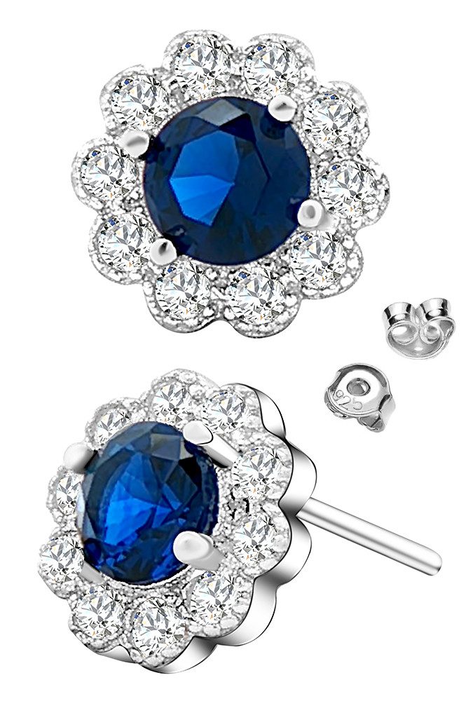 Paar Ohrstecker runde kleine 925 Silber blau Ohrringe Schmuck für Frauen Damen Mutter