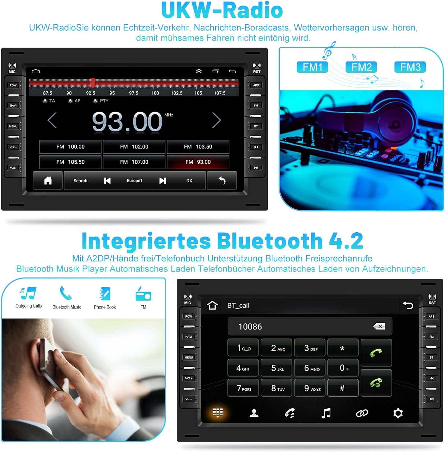 Hikity Android 2DIN 7 Zoll FM für VW mit Navi Mirror Link Rückfahrkamera Autoradio (Bluetooth-Freisprecheinrichtung WiFi, für VW T5 Golf 4 Bora Polo MK5 Passat B5 Jetta Peugeot 307)