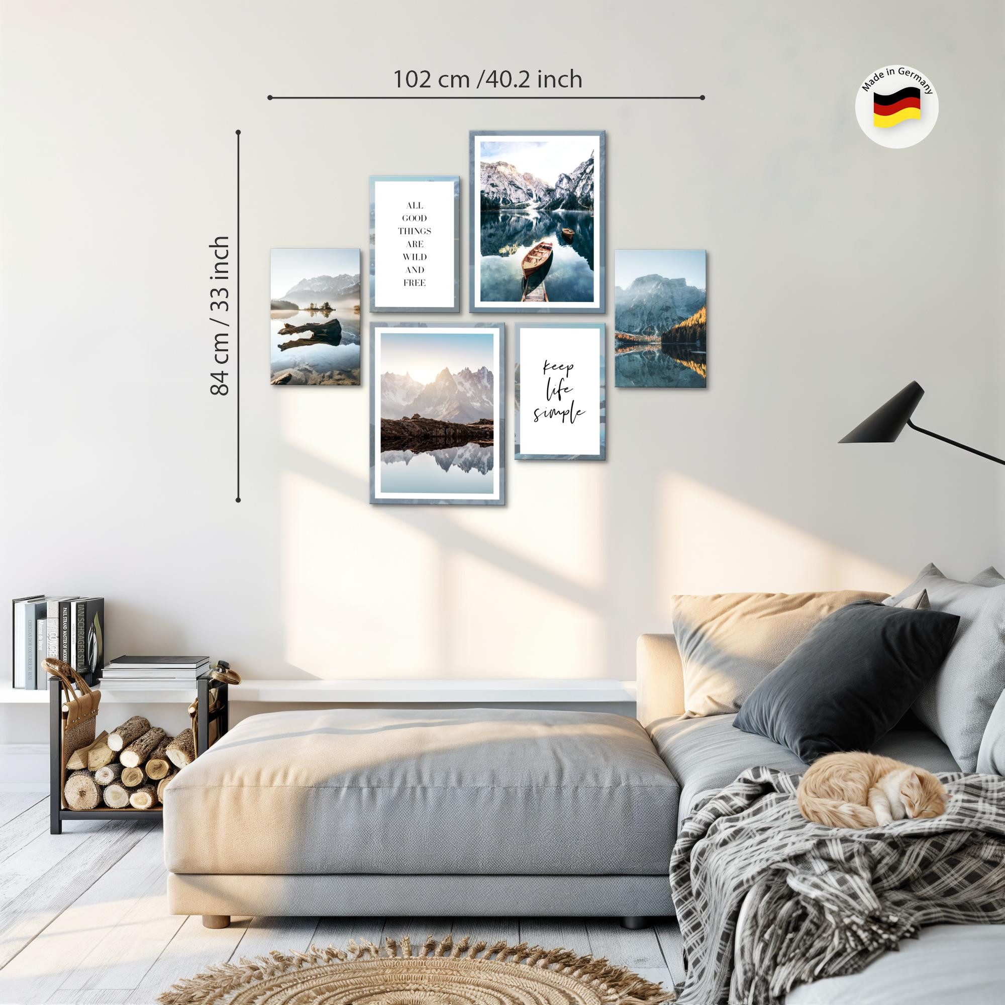 Novart Wandbild Wandbilder Wohnzimmer See Berge Natur - AUFHÄNGFERTIG 90x80 cm, Landschaft