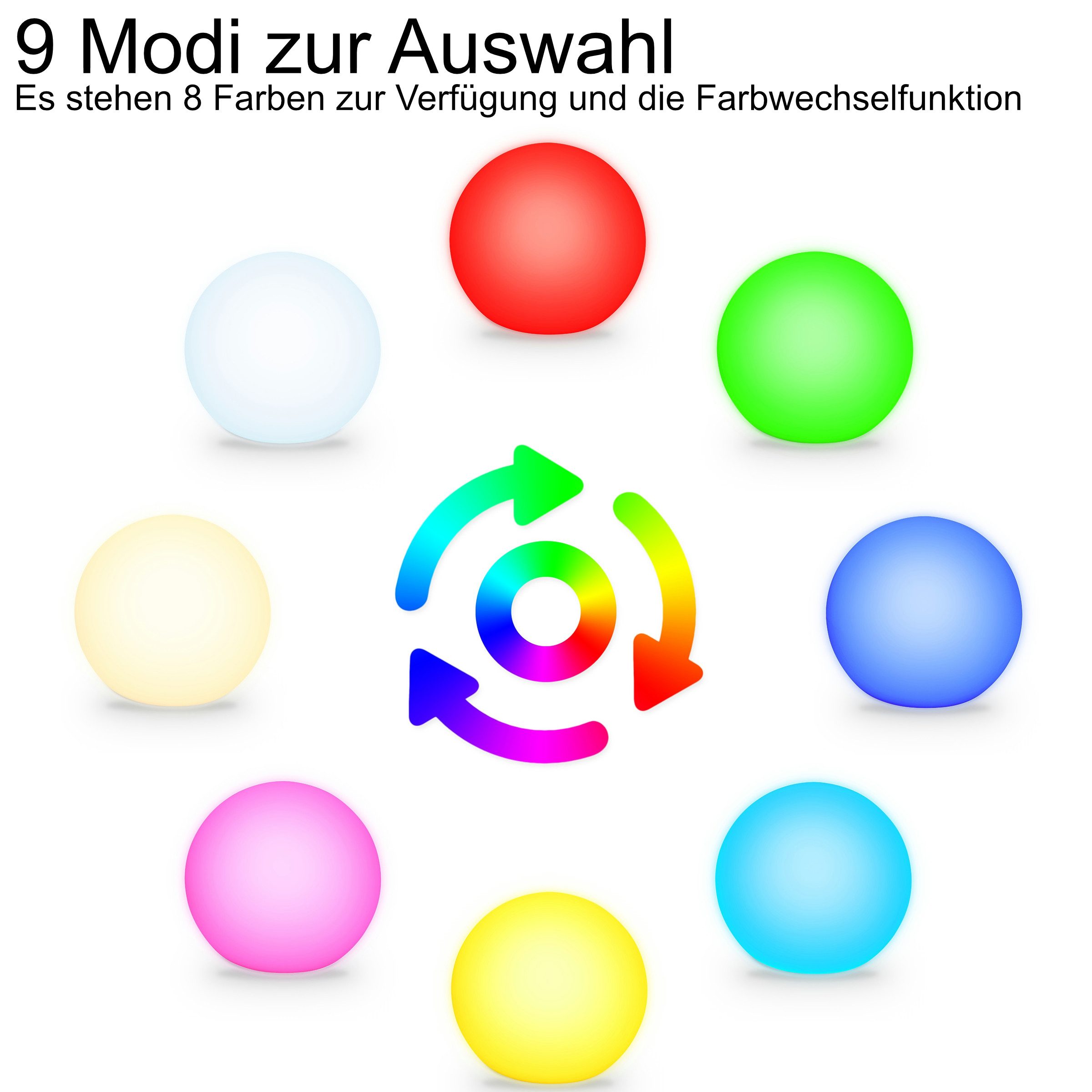 BONETTI LED Kugelleuchte LED Solar Gartenkugel – schwimmfähige Außenleuchte mit Farbwechsel, LED fest integriert, 8 Farben (rot, grün, blau, gelb, lila, hellblau, pink und weiß), IP67 Solarleuchte, Deko Garten, Teich, Pool, Terrasse, solarbetrieben