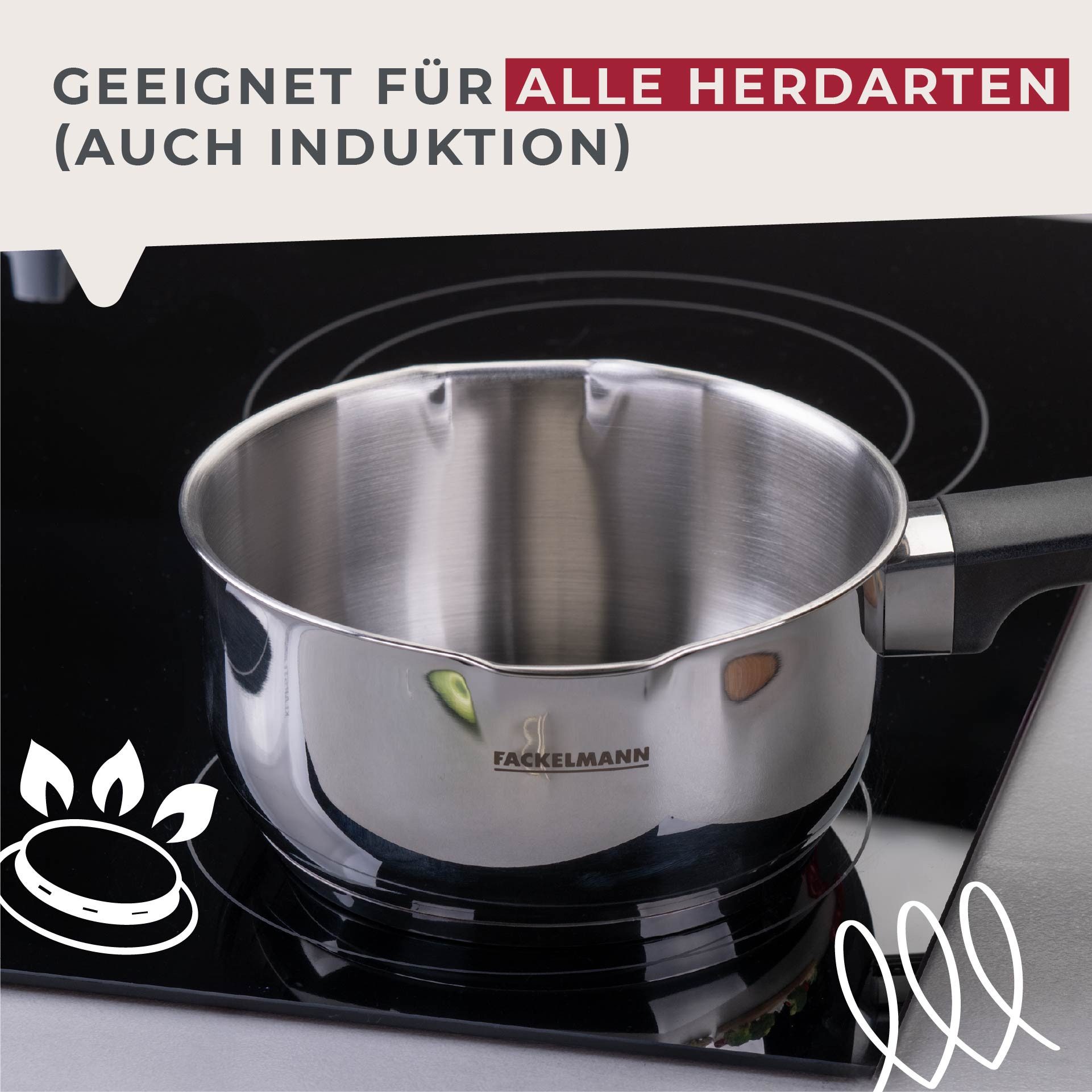 FACKELMANN Topf-Set Elmau, Edelstahl (Set, 8-tlg), Deckel mit Abgießfunktion