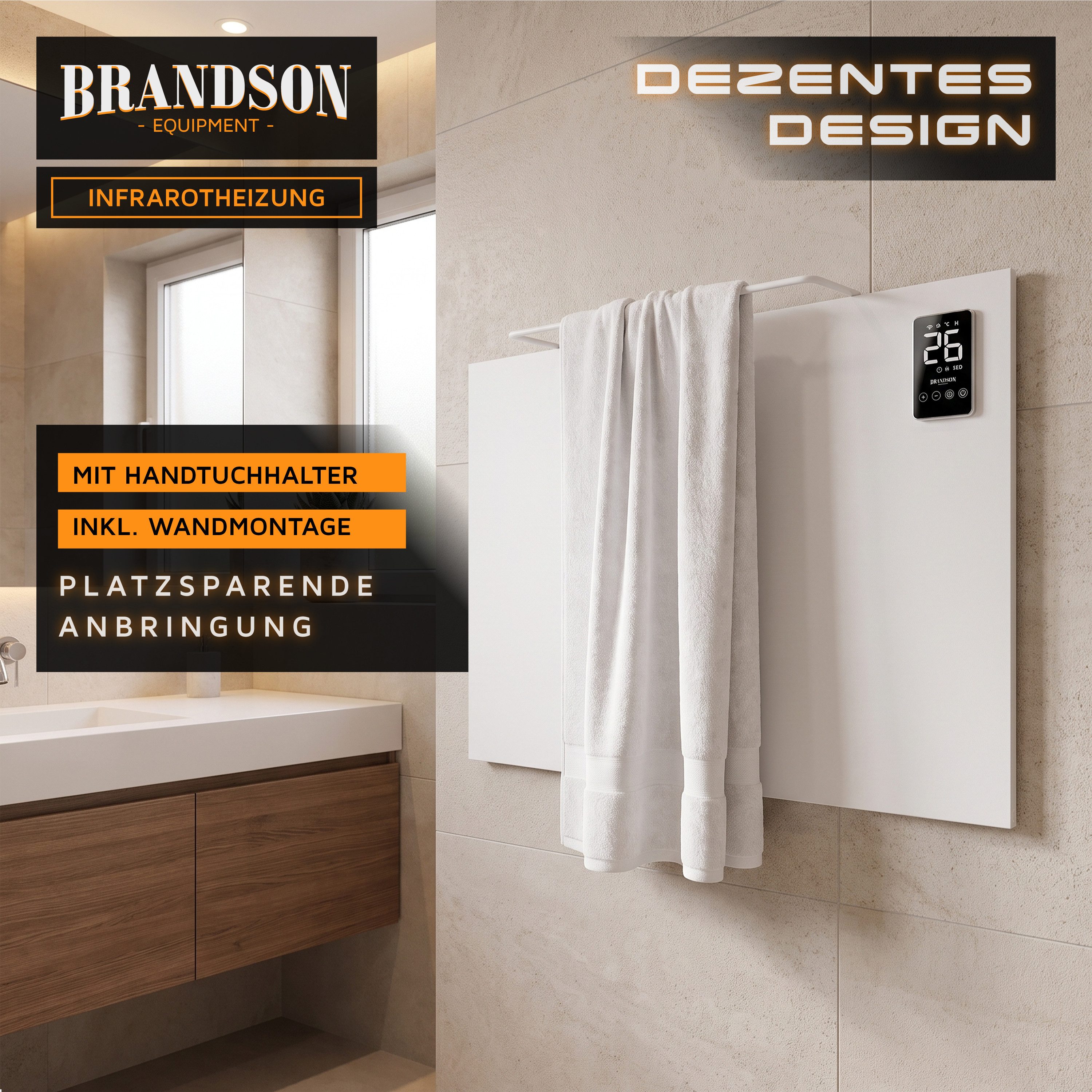Brandson Infrarotheizung 450 W mit App, Fernbedienung & Trockengestell, Elektroheizung, Tuya & Alexa, Timer 1–24 h, ECO, Wand-/Standmontage – Bild 5 von 5