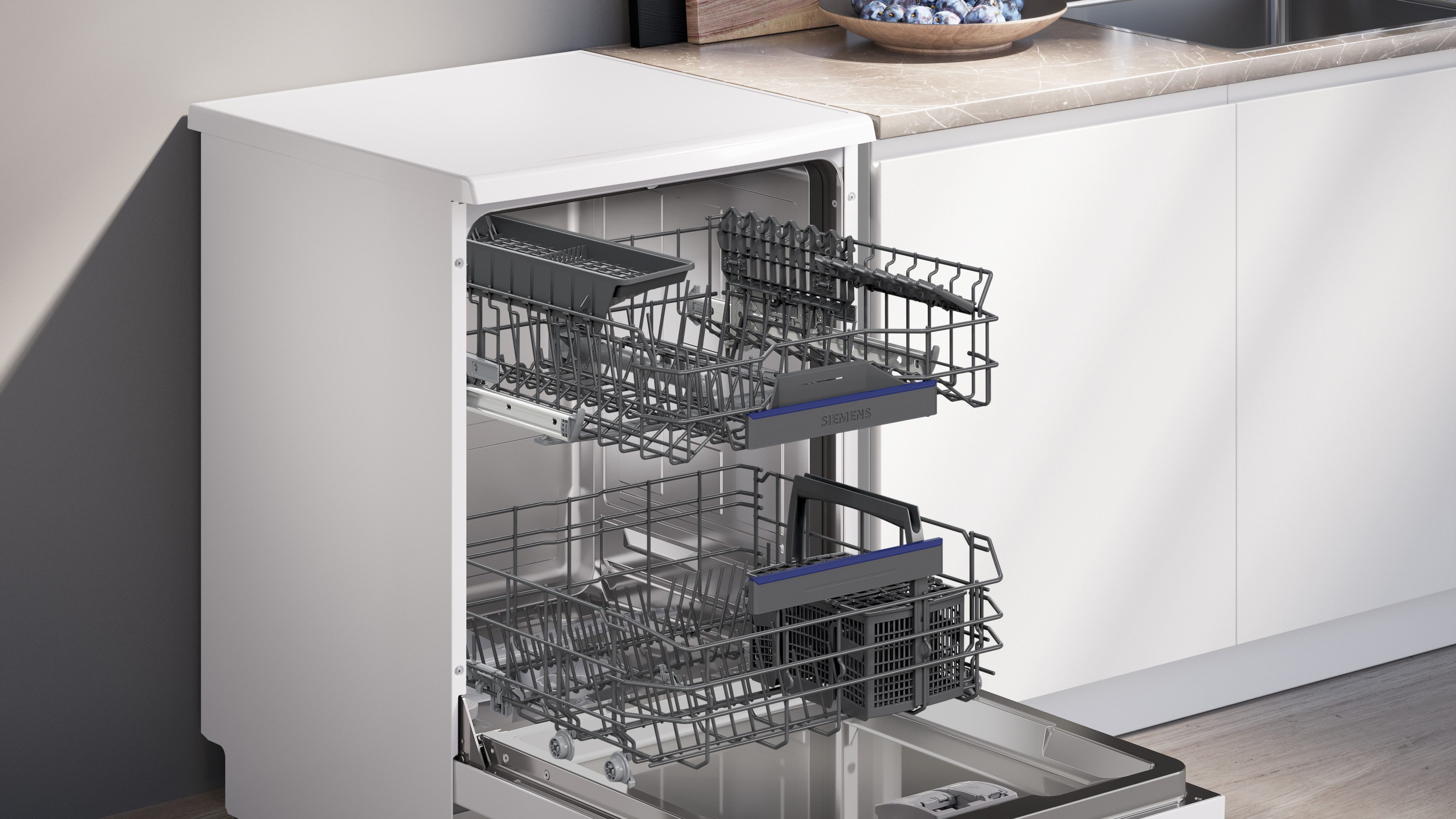 SIEMENS Standgeschirrspüler iQ300 SN23EW28AE, 13 Maßgedecke, Made in Germany, flexible Körbe & Schubladen, Spülturbo varioSpeed – Bild 5 von 5