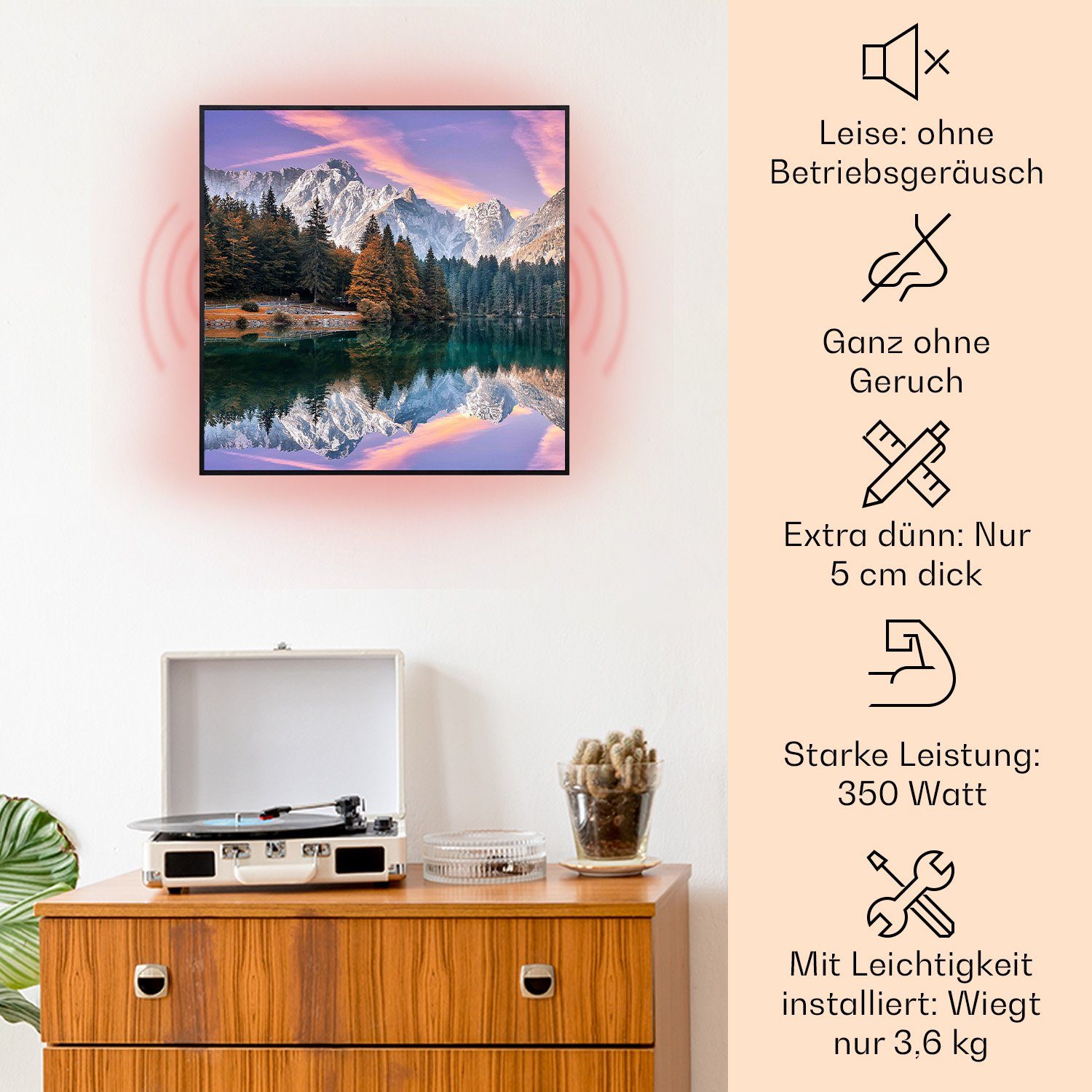 Klarstein Heizkörper Wonderwall Air Infrarotheizung mit Mehrfarbig Smart Thermostat elektrische Bild Art 350W, elektrische Heizung