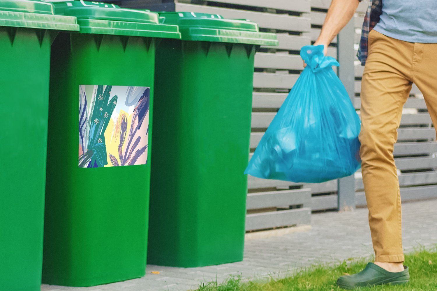 (1 Mülltonne, Pflanze St), Farbe Mülleimer-aufkleber, MuchoWow Abfalbehälter Container, Sommer - Sticker, - Wandsticker