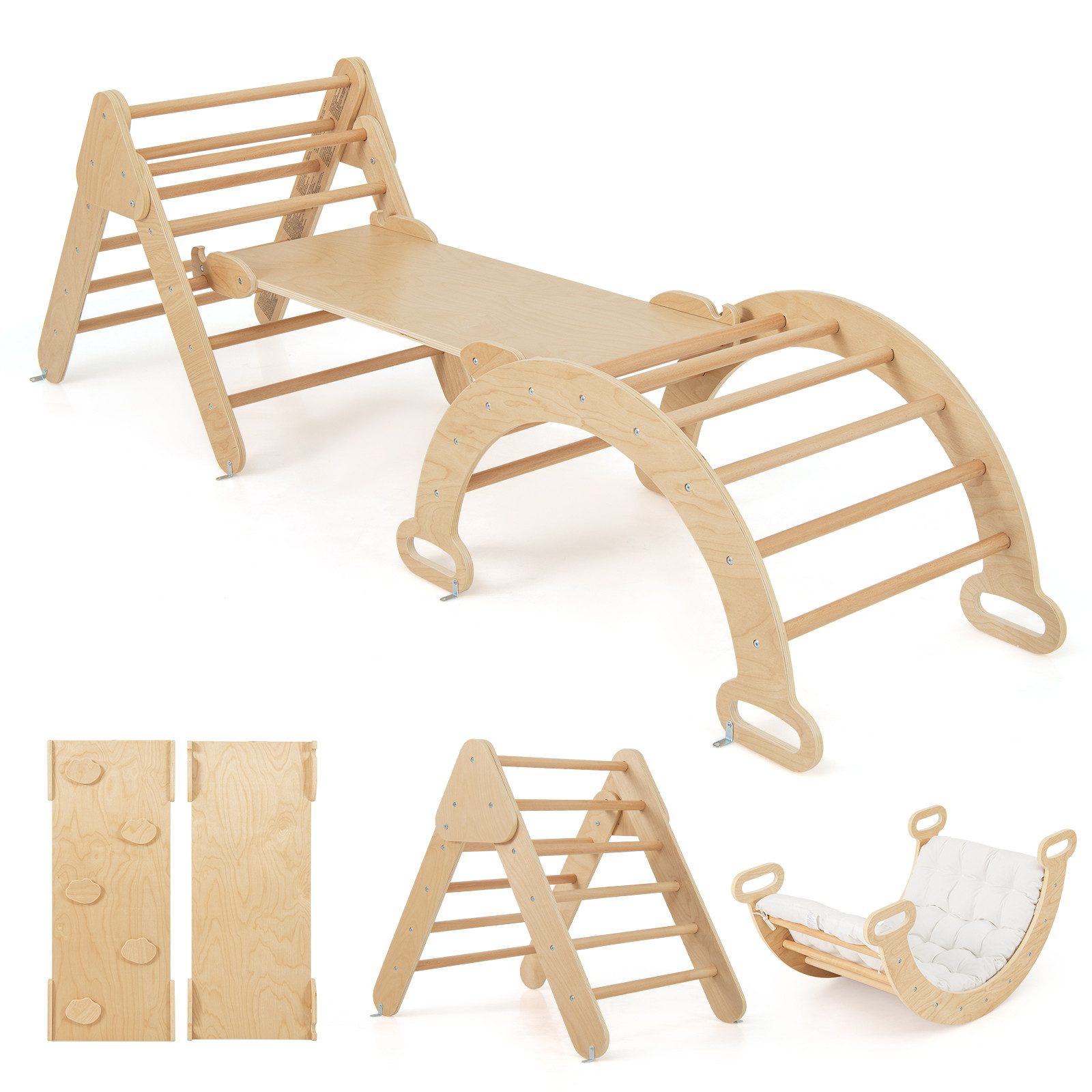COSTWAY Klettergerüst, 4 in 1 Kletterbogen mit Rampe, Kissen, Tragfähigkeit von 50kg