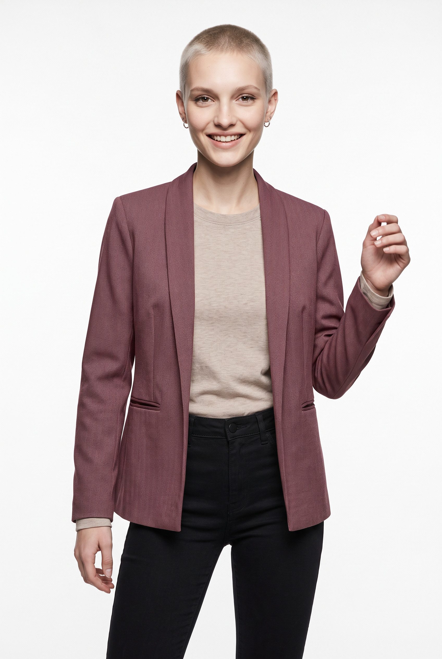 ONLY Longblazer ONLESKA-ADDY LIFE L/S HB BLAZER CC TLR mit Reverskragen, verschlusslose Form, Fischgratmuster
