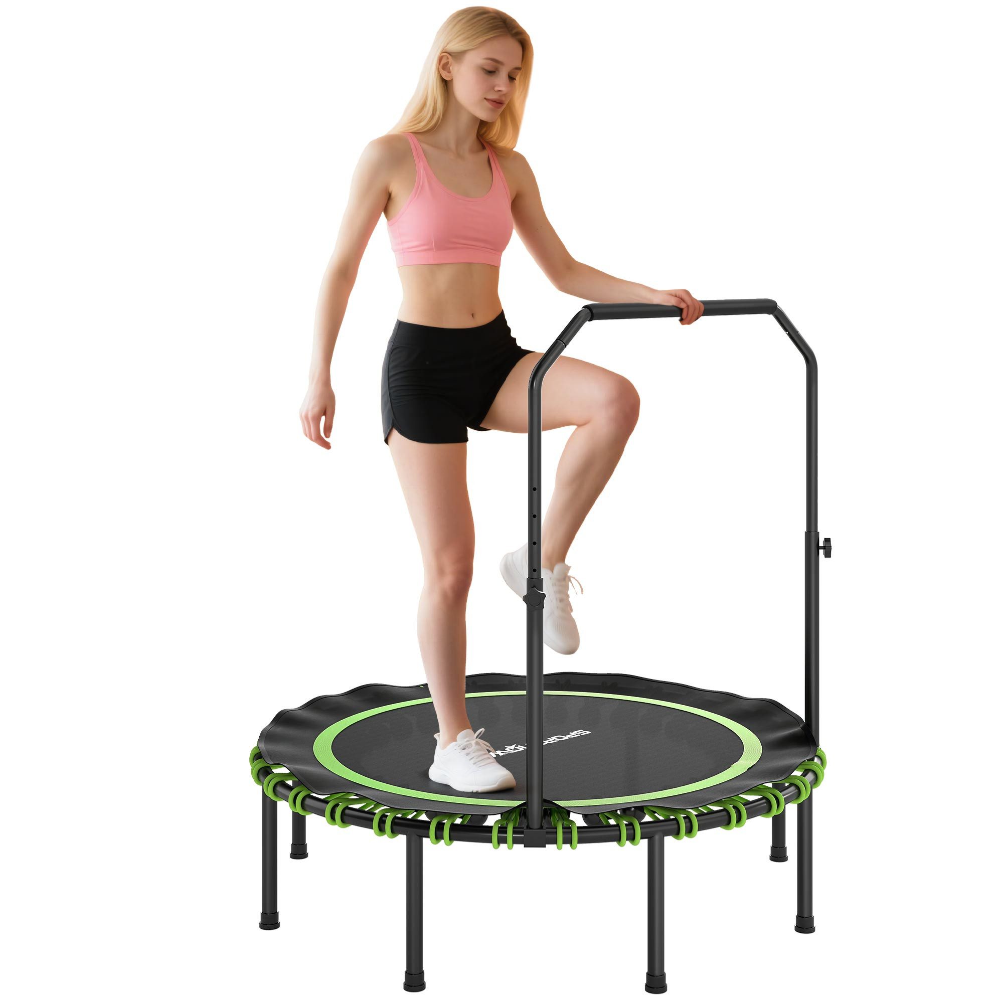 SPORTNOW Fitnesstrampolin Mini Trampoline mit 5 verstellbare Handgriffstufen, leise Gummiseil, Ø 122 cm, (Sport-Trampolin, 1 tlg., Fitness-Trampolin), Stahl, Ku – Bild 2 von 5