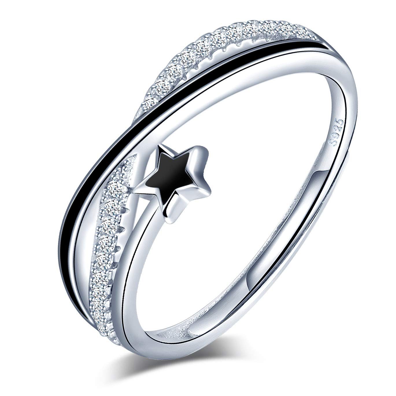 POCHUMIDUU Fingerring Verstellbarer Jahrestag Knoten Set Star Damenring, Silberschmuck für Frauen aus 925er Sterlingsilber