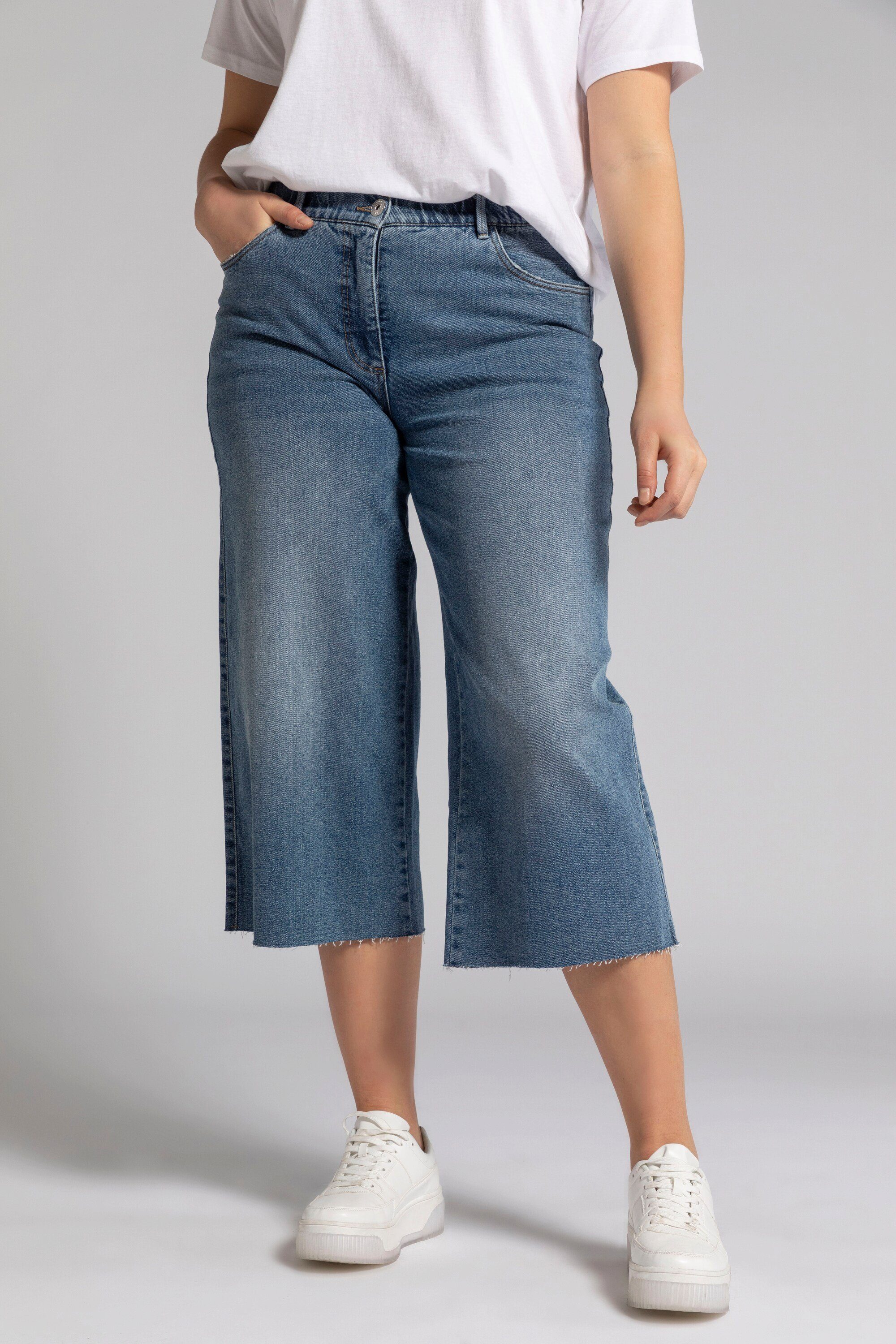 Elastikbund Bein Jeans weites Culottes Untold Studio Fransensaum Culotte