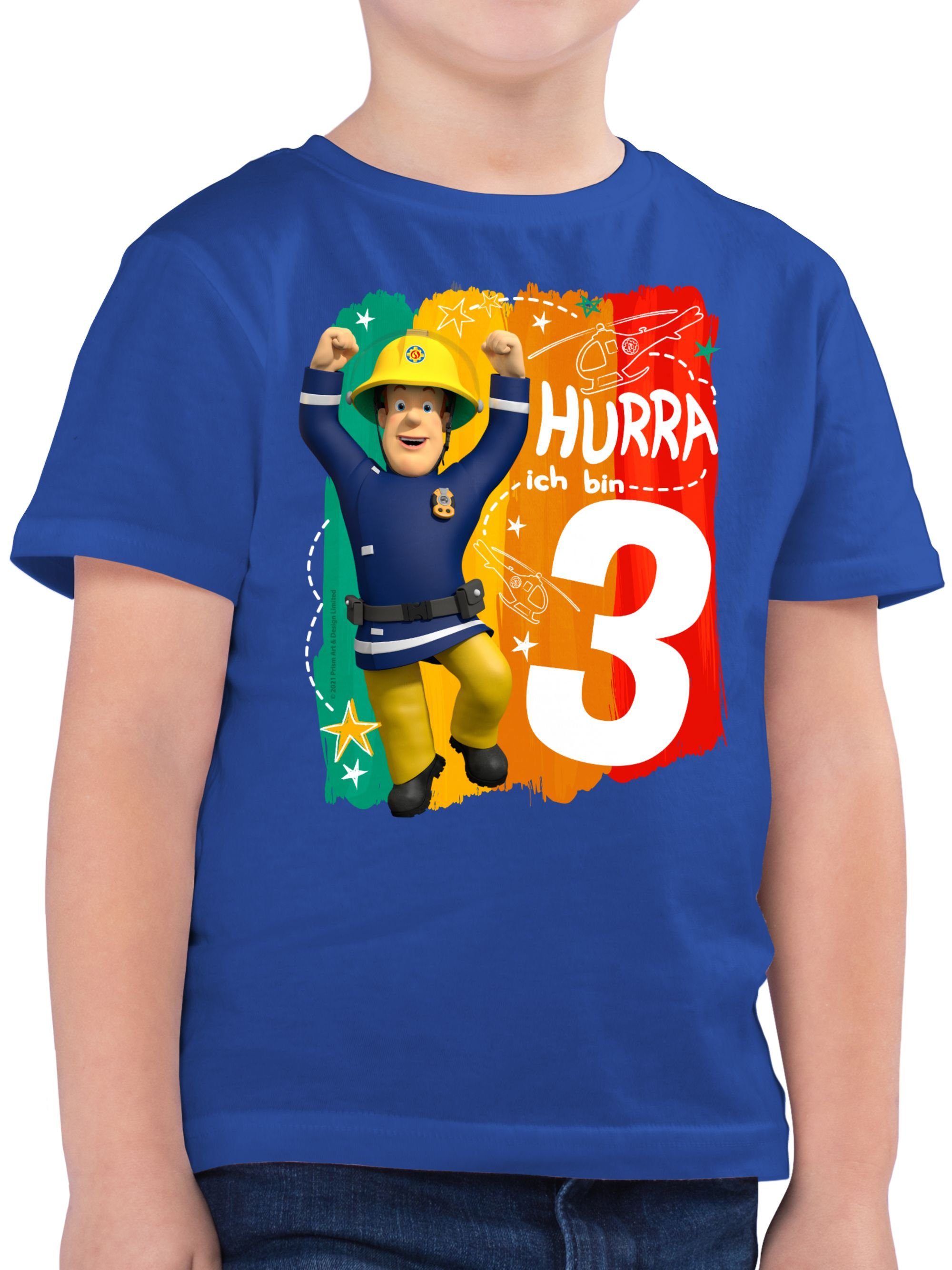 Shirtracer T-Shirt Hurra ich bin Drei - Sam - Feuerwehrmann Sam Jungen - Jungen Kinder T-Shirt t shirt mit 3 - sam cool - feuerwehr t-shirt - birthday tshirt 2 Royalblau