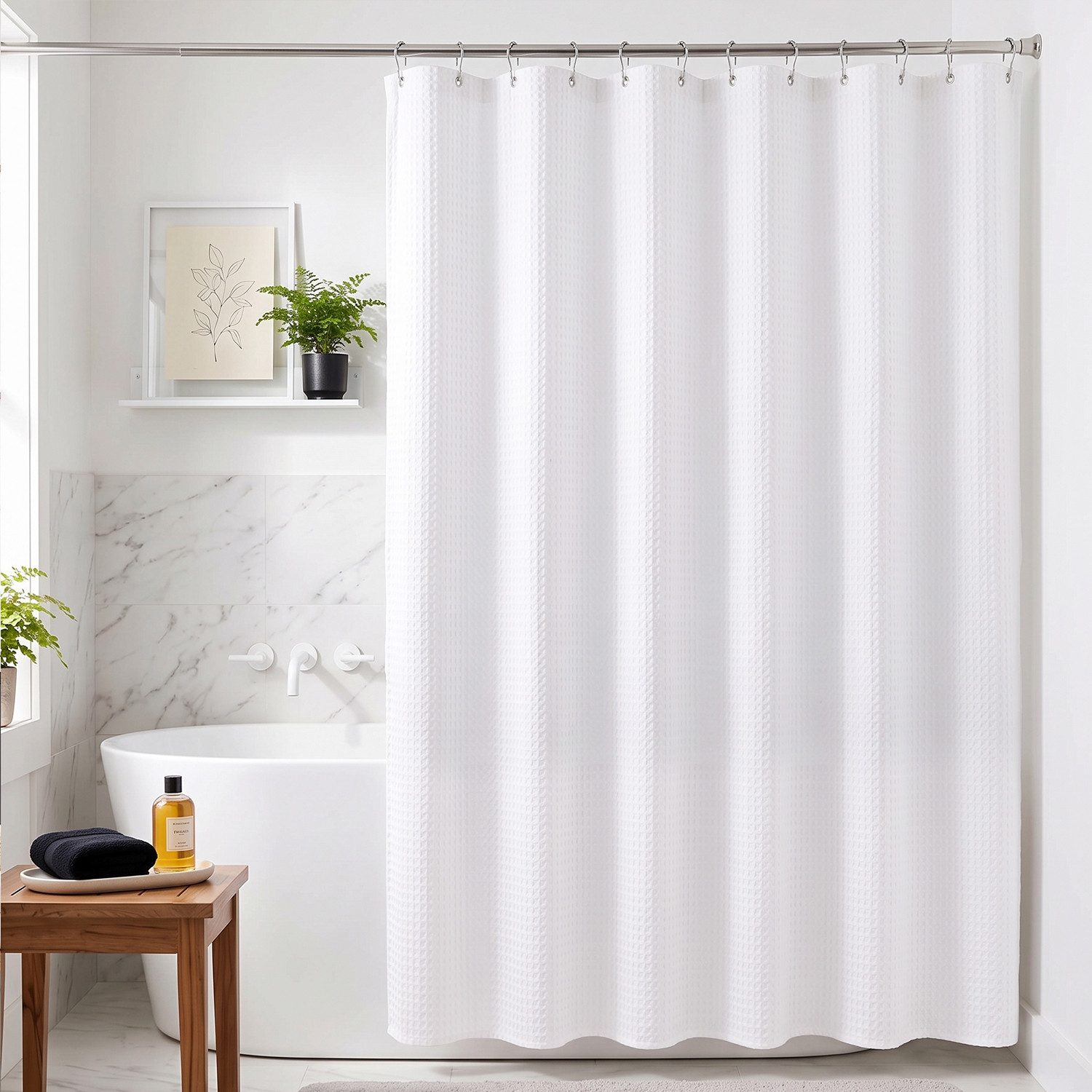 Sekey Duschvorhang Textil Duschvorhang Wannenvorhang Waschbar wasserabweisend mit Ringe Breite 180 cm (Packung, inkl. 12 Ringe), Badewannenvorh, 100% Polyester, Waffelstoff 180x200cm Weiß von Sekey