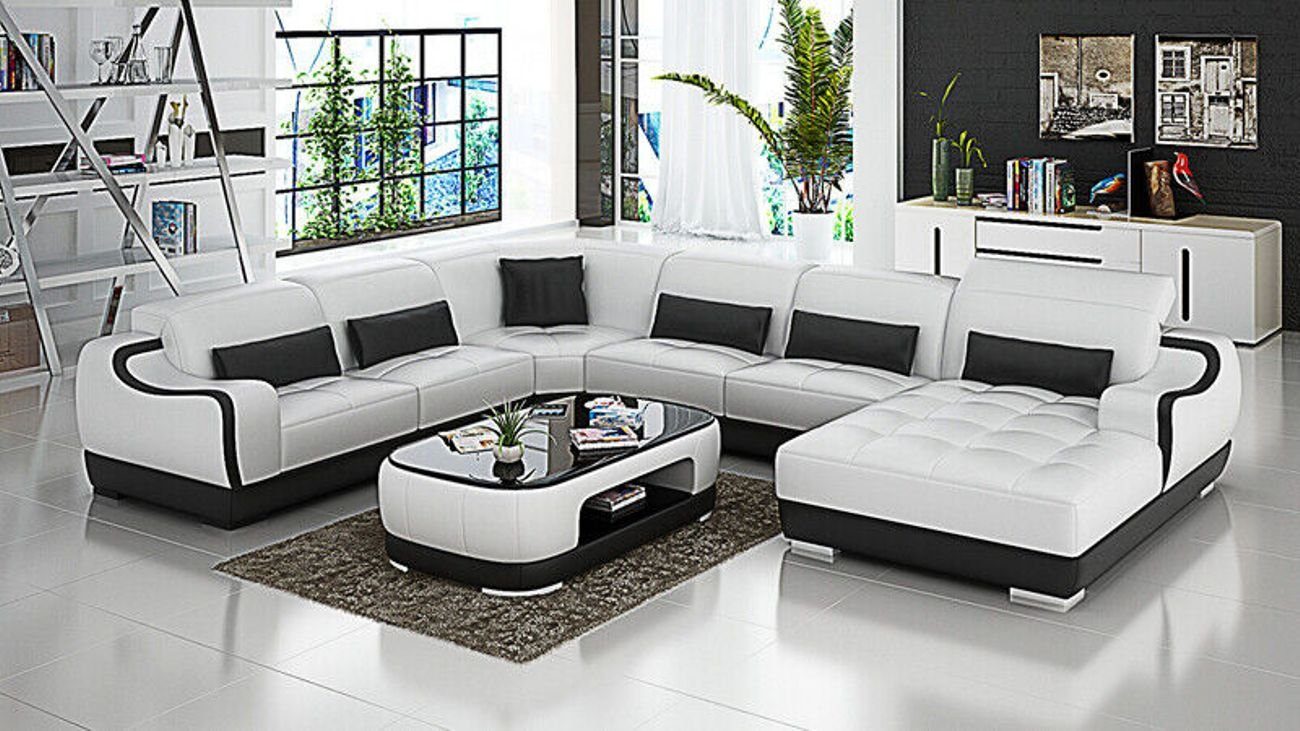 JVmoebel Ecksofa Wohnlandschaft Ledersofa Couch Garnitur Modern Sofa U-Form + USB