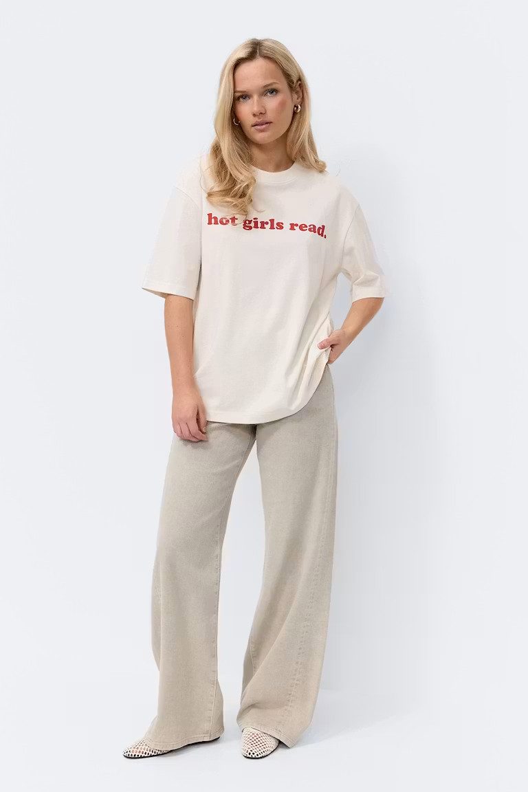 Gina Tricot Kurzarmshirt - Oversize T-Shirt - Baumwollshirt mit Print - Damen T-Shirt
