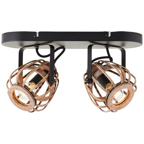 Brilliant Deckenstrahler Nikka, ohne Leuchtmittel, 2 flammig, 20 cm Höhe,36 cm Breite, E14, Metall/Rattan, schwarz/natur
