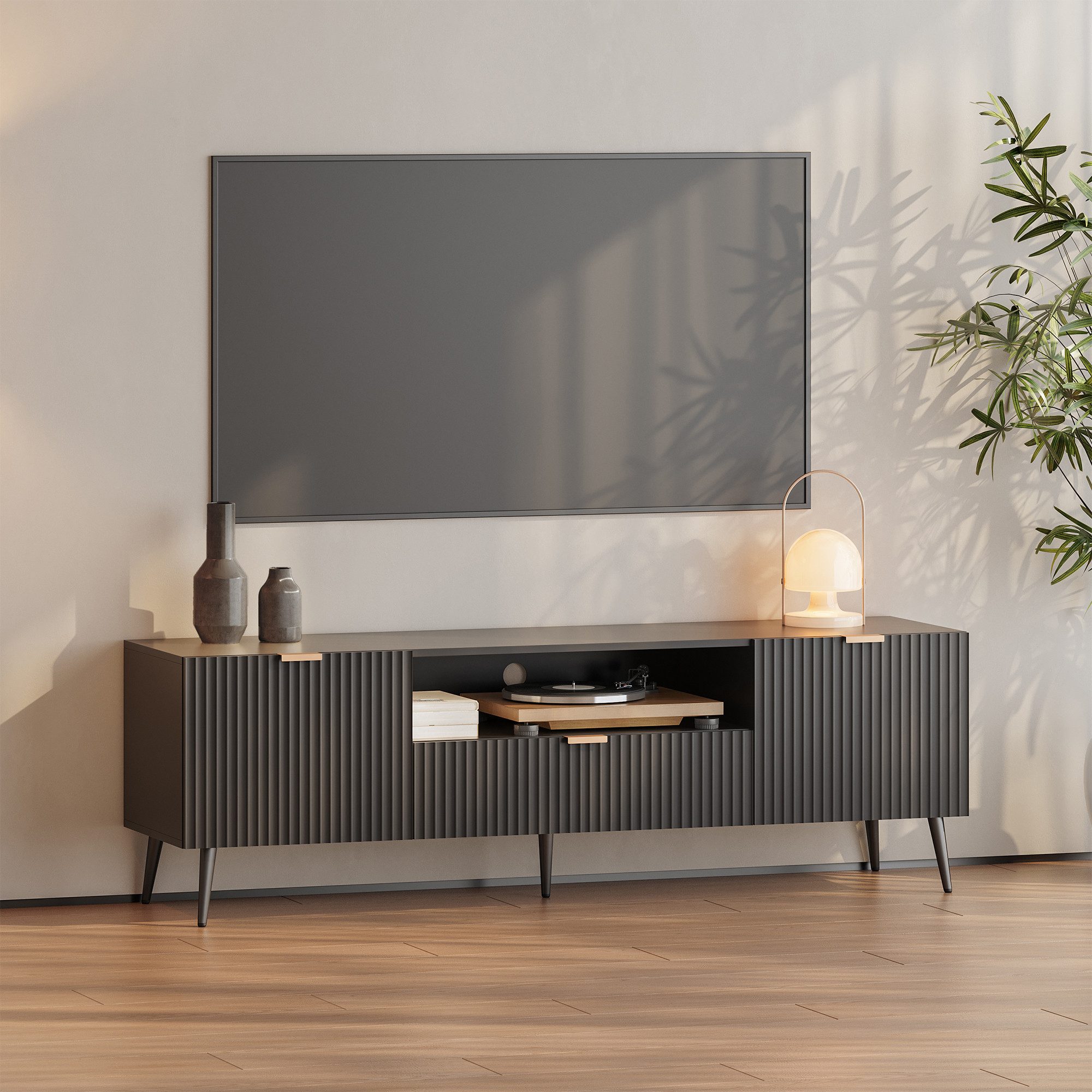 en.casa TV-Schrank »Nand« mit Schublade und 2 Türen geriffelt 160x40x51 cm günstig online kaufen