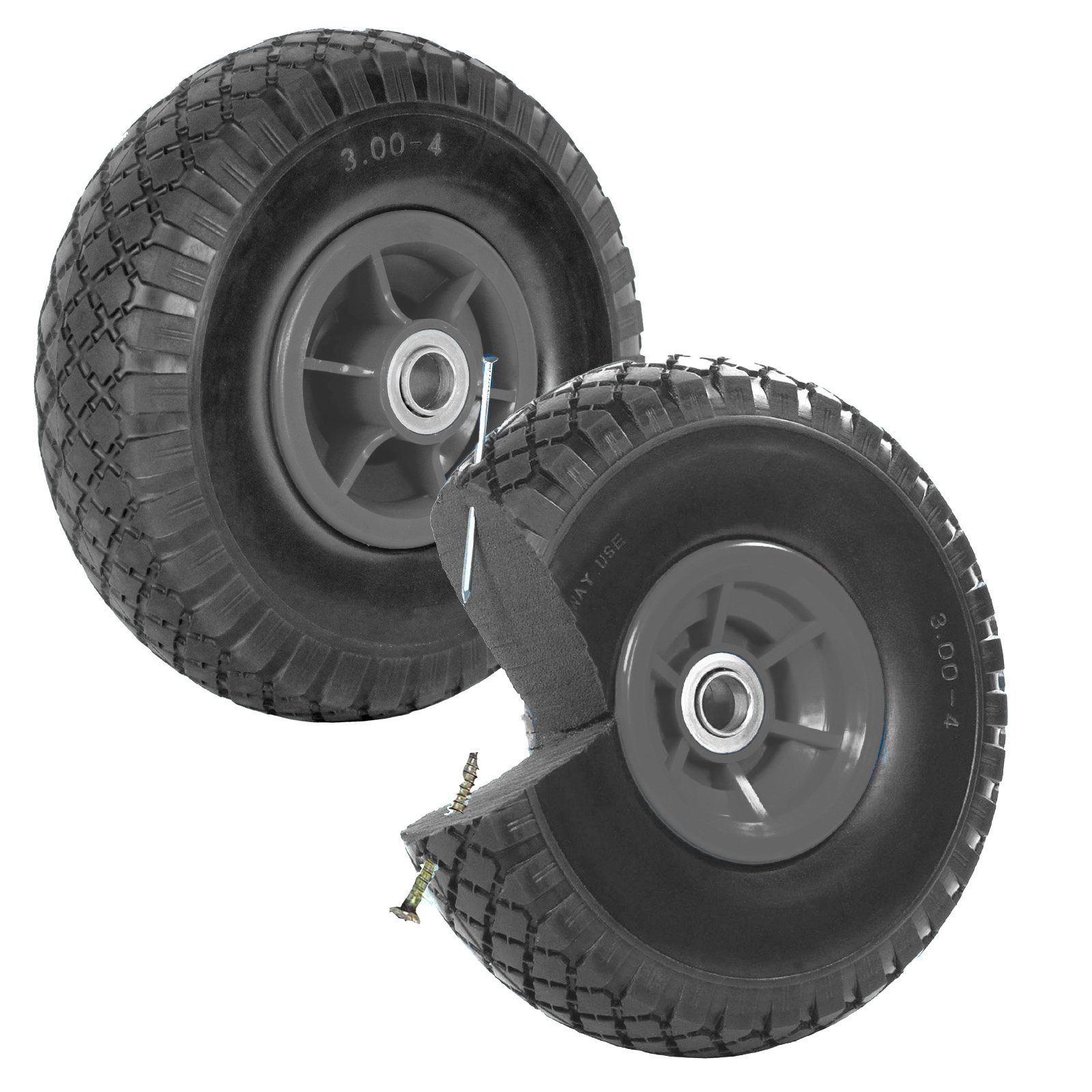 Sackkarren-Rad 2xPU-Rad 260x85 mm 3.00-4 60 mm versetze Nabe Ø 20 mm grau Bollerwagen