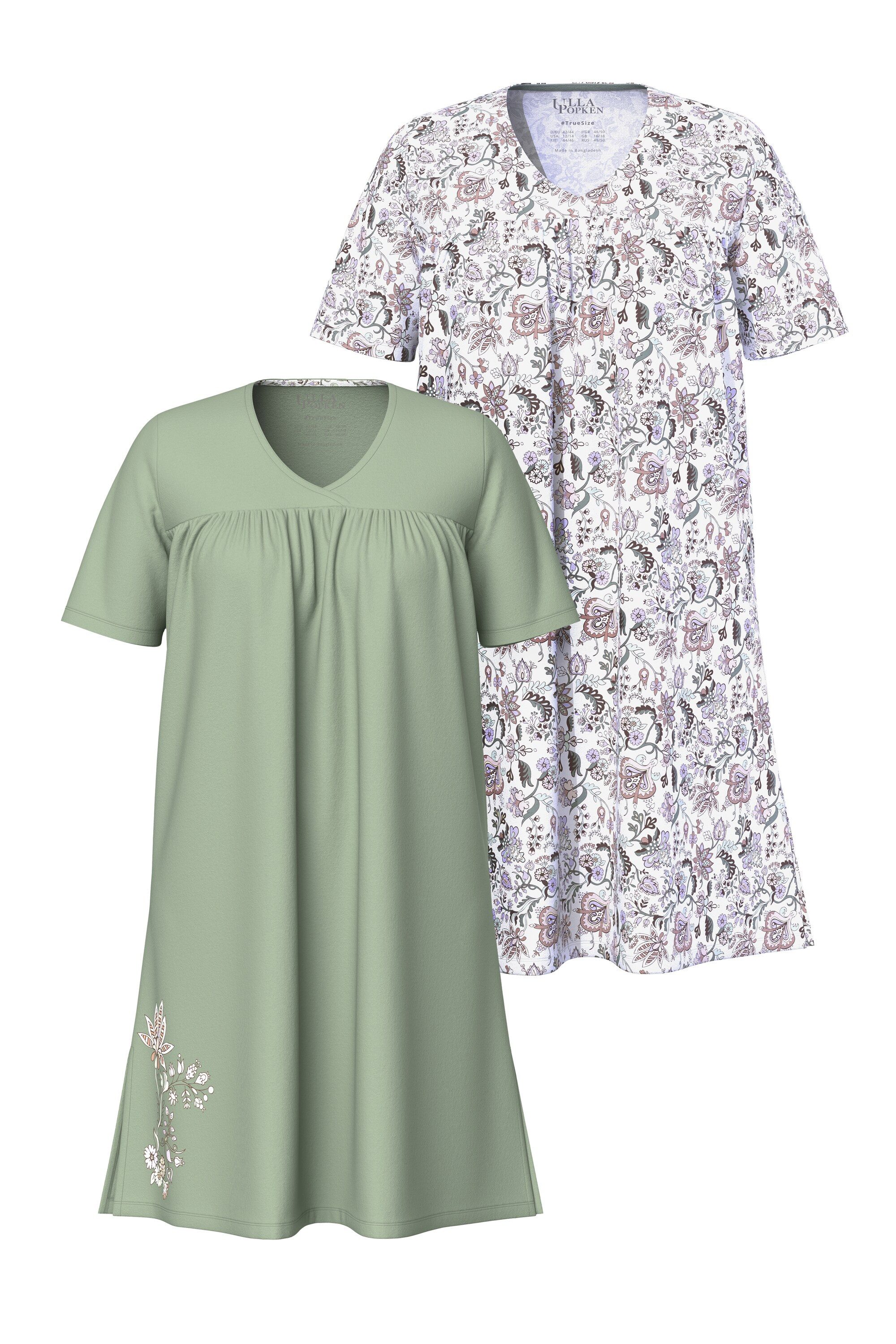 Ulla Popken Bigshirt Bigshirts 2er-Pack Blüten V-Ausschnitt Halbarm