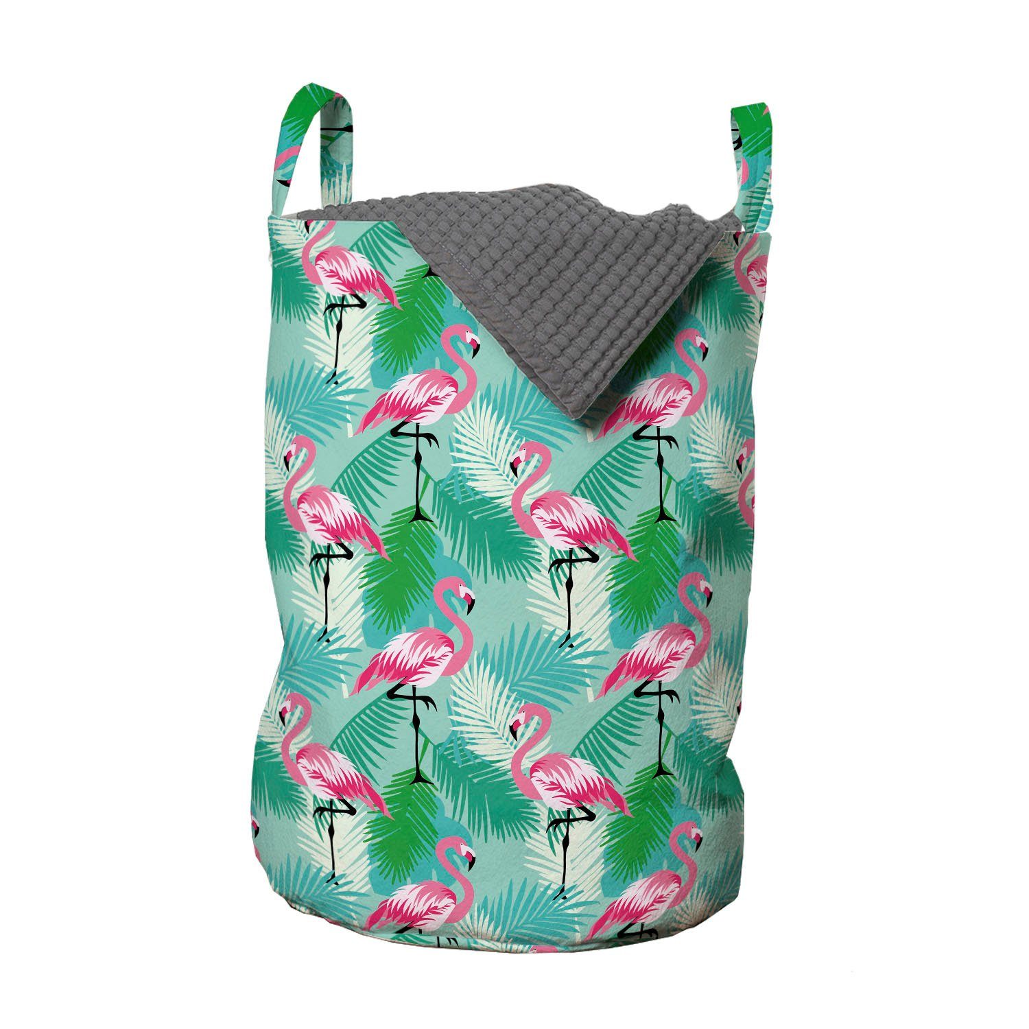 Abakuhaus Wäschesäckchen Wäschekorb mit Griffen Exotisch Blätter Stehen für Flamingos Kordelzugverschluss Waschsalons