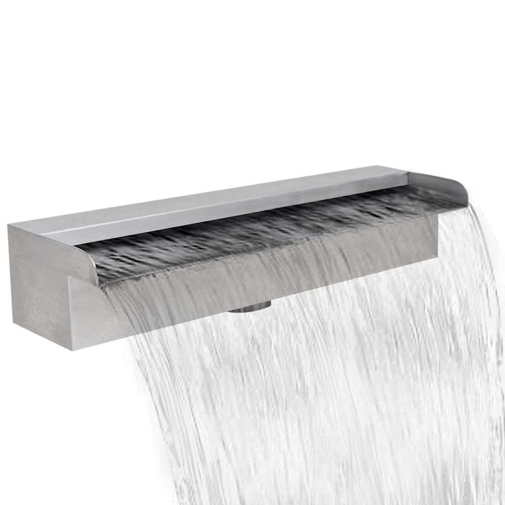 vidaXL Wasserfall Pool-Wasserfall Fontäne Rechteckig Edelstahl 45 cm, Edelstahl Wasserfall 45cm Wasserauslauf Waterfall Wasserspiel Kaskade
