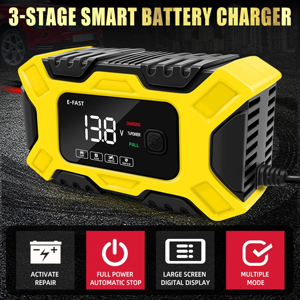 24 Autobatterie-Ladegerät Batterieladegerät, gelb Profi autolock V/4 12 intelligentes Batterieladegerät, (automatisches Wartungsgerät V/8 A LCD-Display) A mit