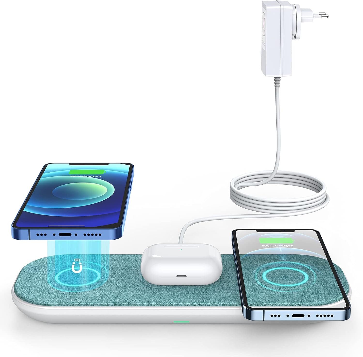LA CUTE 3-in-1 Wireless Charger mit Lüfter und Schnellladefunktion 30W Wireless Charger (3000 mA, Ladestation Komplettset mit Netzteil und Kabel – sofort einsatzbereit, Inklusive Netzadapter, USB-C-Ladekabel und Anleitung – Komplett-Set, 30W Schnellladefunktion, Wireless Ladepad, aktiver Kühlventilator)